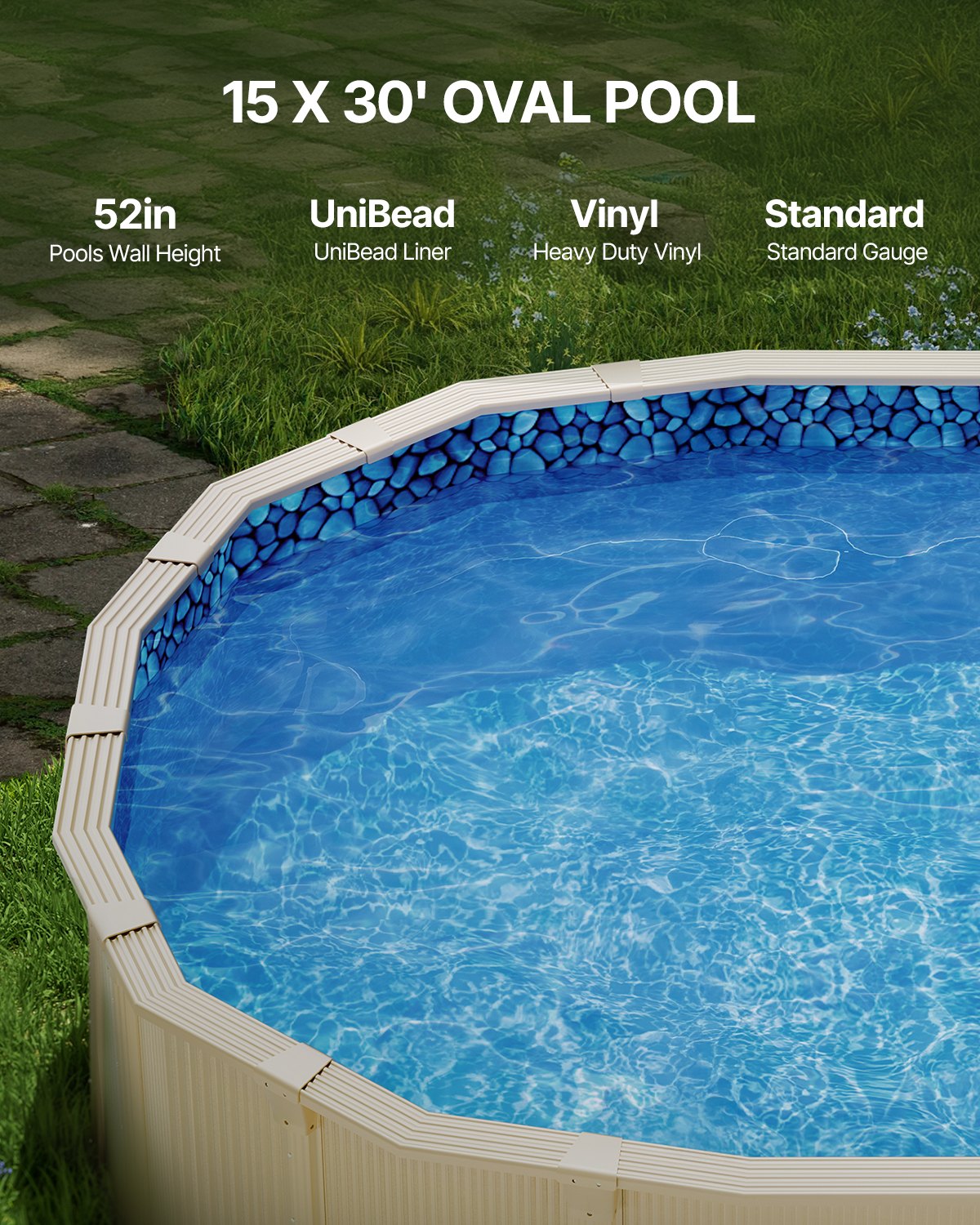 Oval Pool Liner 15x30ft Unibead Style Pool Liner 52in Vägghöjd