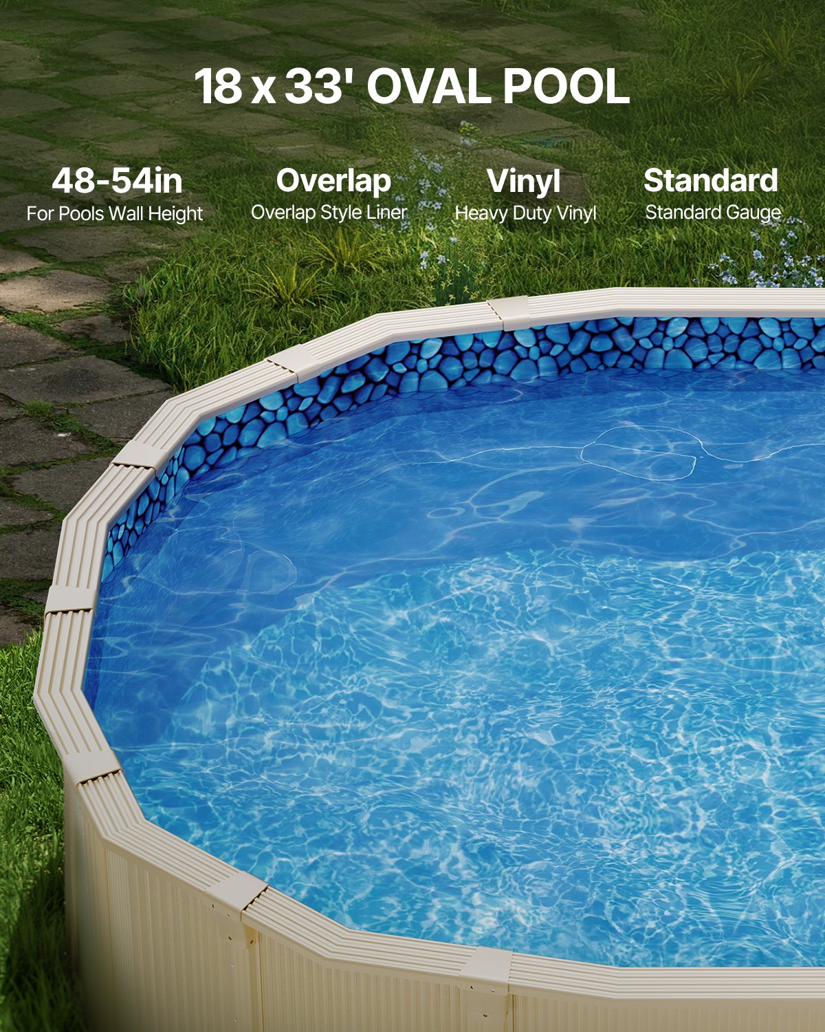 Oval Pool Liner 18x33ft Overlapp Style Pool Liner 54in Vägghöjd