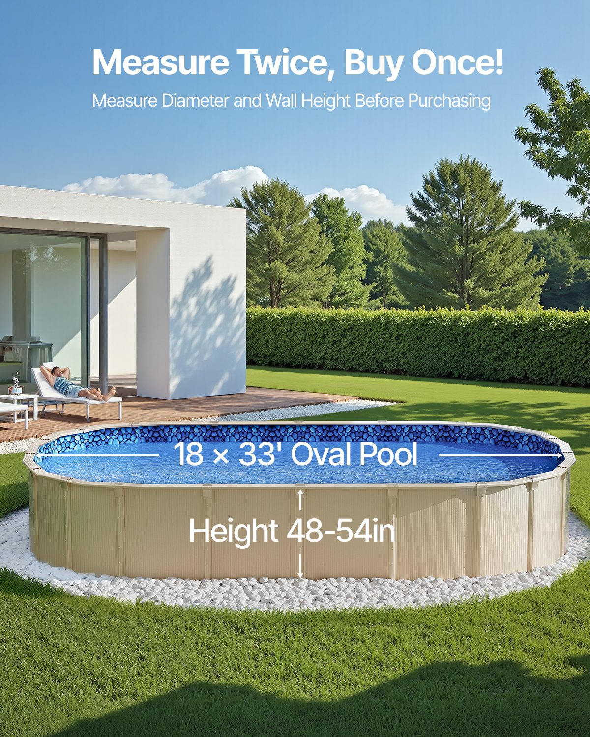Oval Pool Liner 18x33ft Overlapp Style Pool Liner 54in Vägghöjd