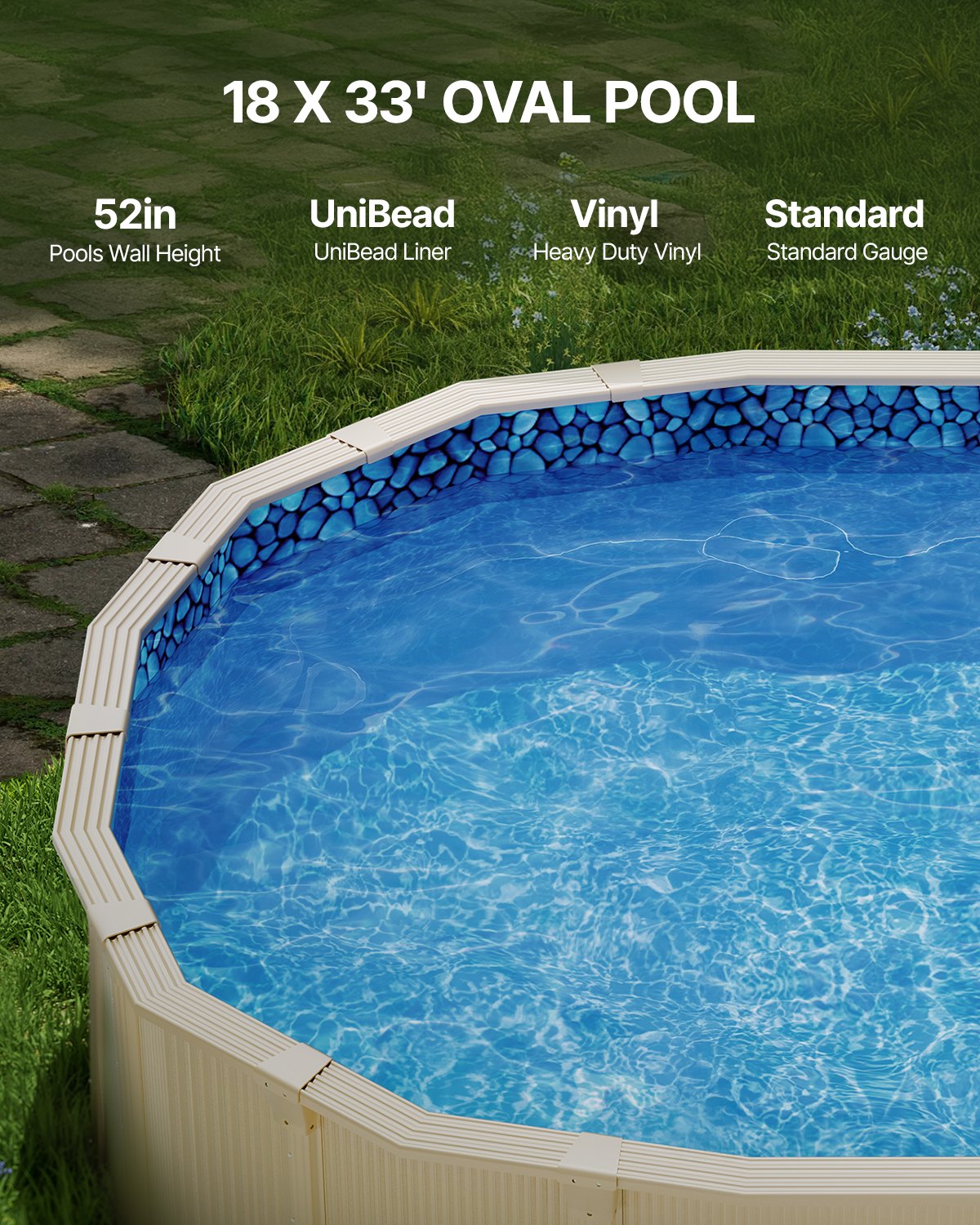 Oval Pool Liner 18x33ft Unibead Style Pool Liner 52in Vägghöjd