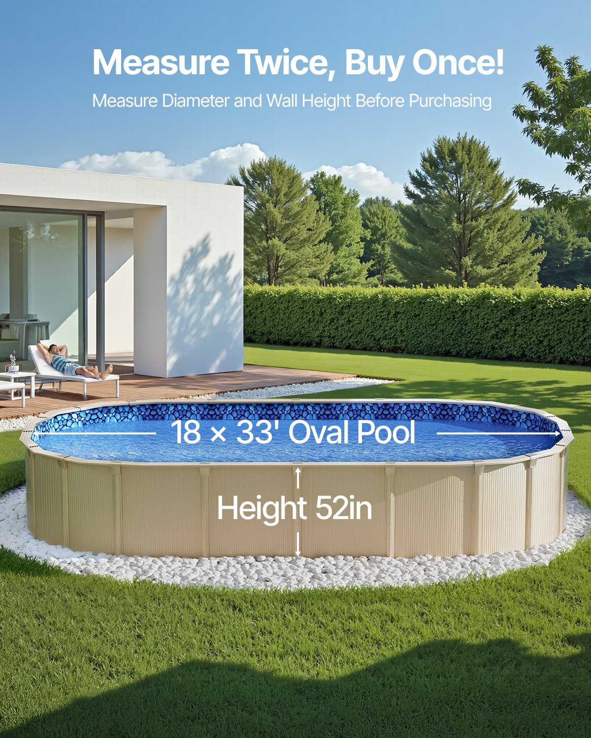 Oval Pool Liner 18x33ft Unibead Style Pool Liner 52in Vägghöjd