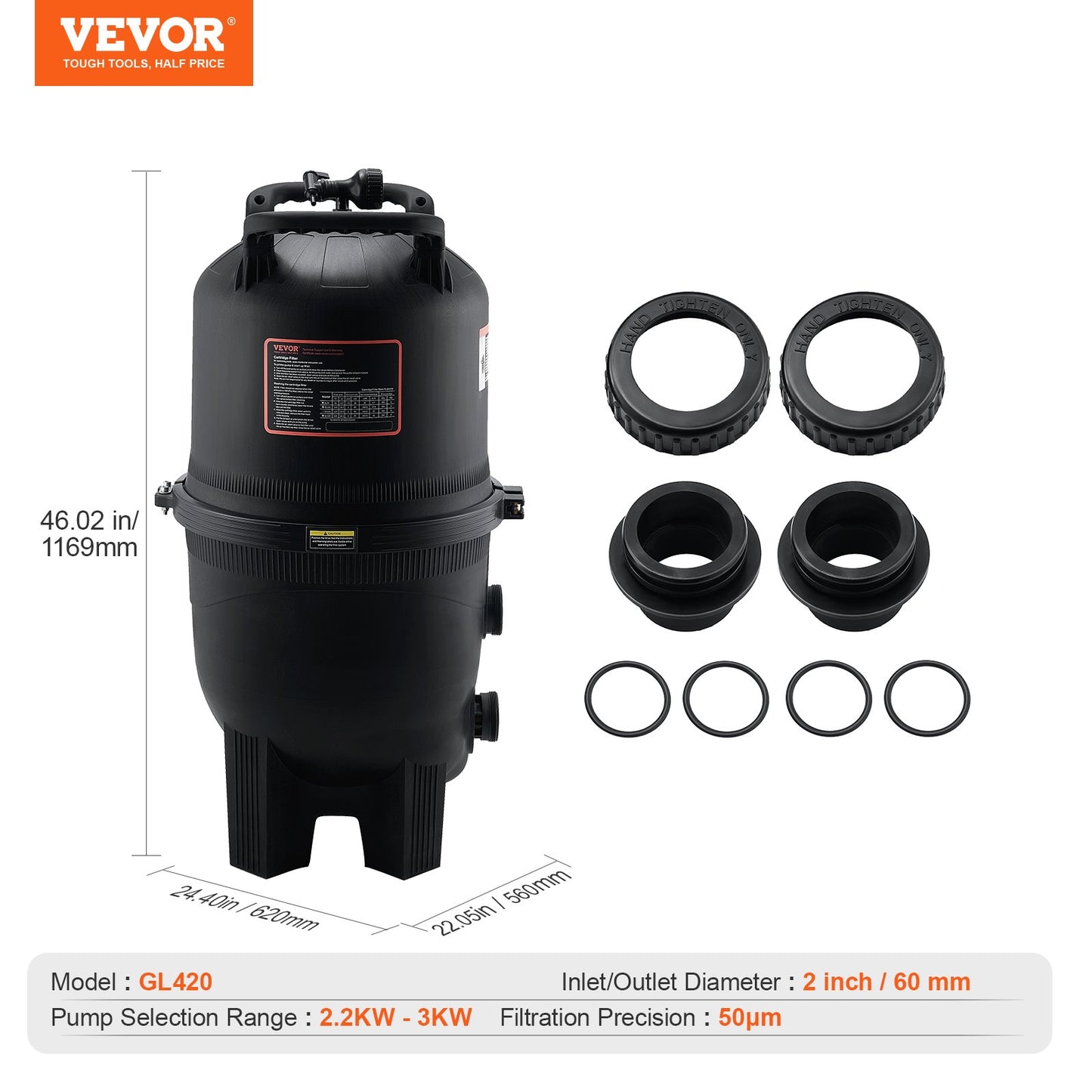 Kartuschen-Poolfilter, 40 qm Filterfläche Inground Poolfilter, Filtersystem zur Aufstellpoolfiltration mit Upgrade-Filter und auslaufsicher, für Whirlpools, Spas, aufblasbare Pools