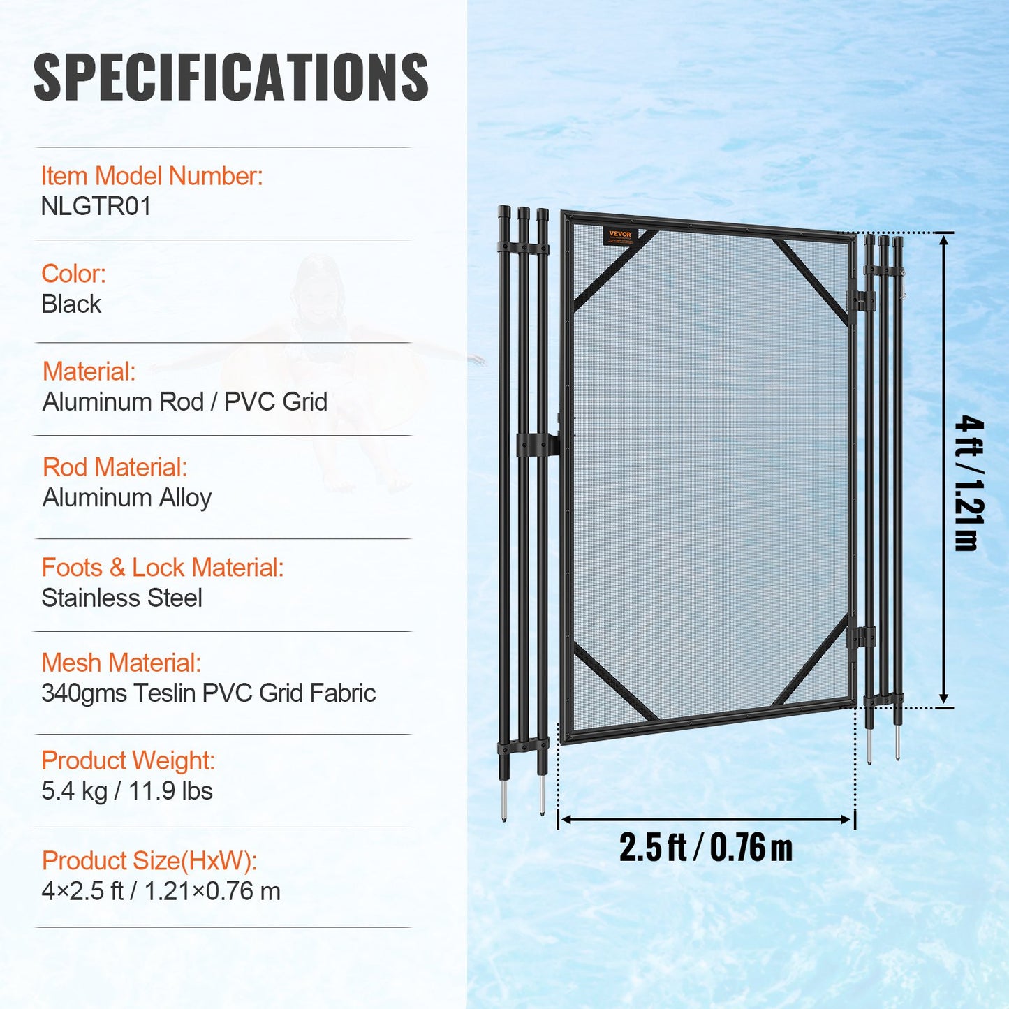 Pool Staket Gate 4 x 2,5 FT Avtagbar Inground Pool Gate för Kids Security