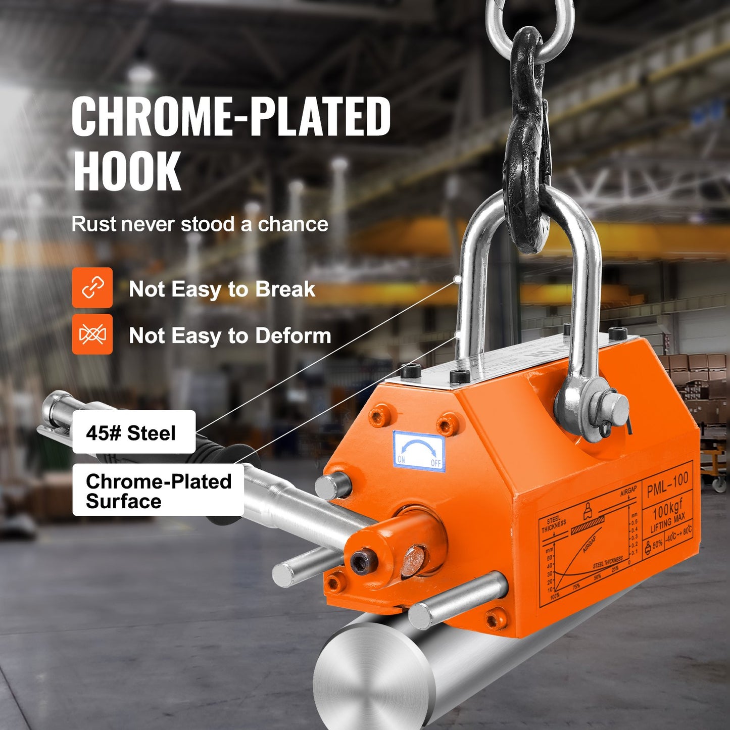 Magnetic Lifter, 220 lbs/100 kg dragkapacitet, 2,5 säkerhetsfaktor, neodym och stål, lyftmagnet med frigöring, permanenta lyftmagneter, kraftig magnet för lyftanordning, butikskran, block, bräda
