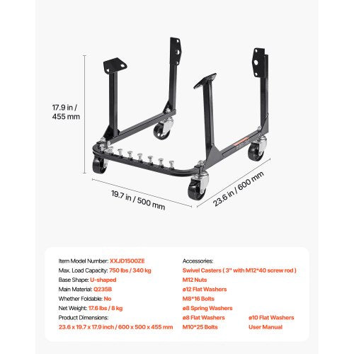 motorstativ 750LBS/340KG motorlyftdolly med 4-hjuls kraftigt stål | EU