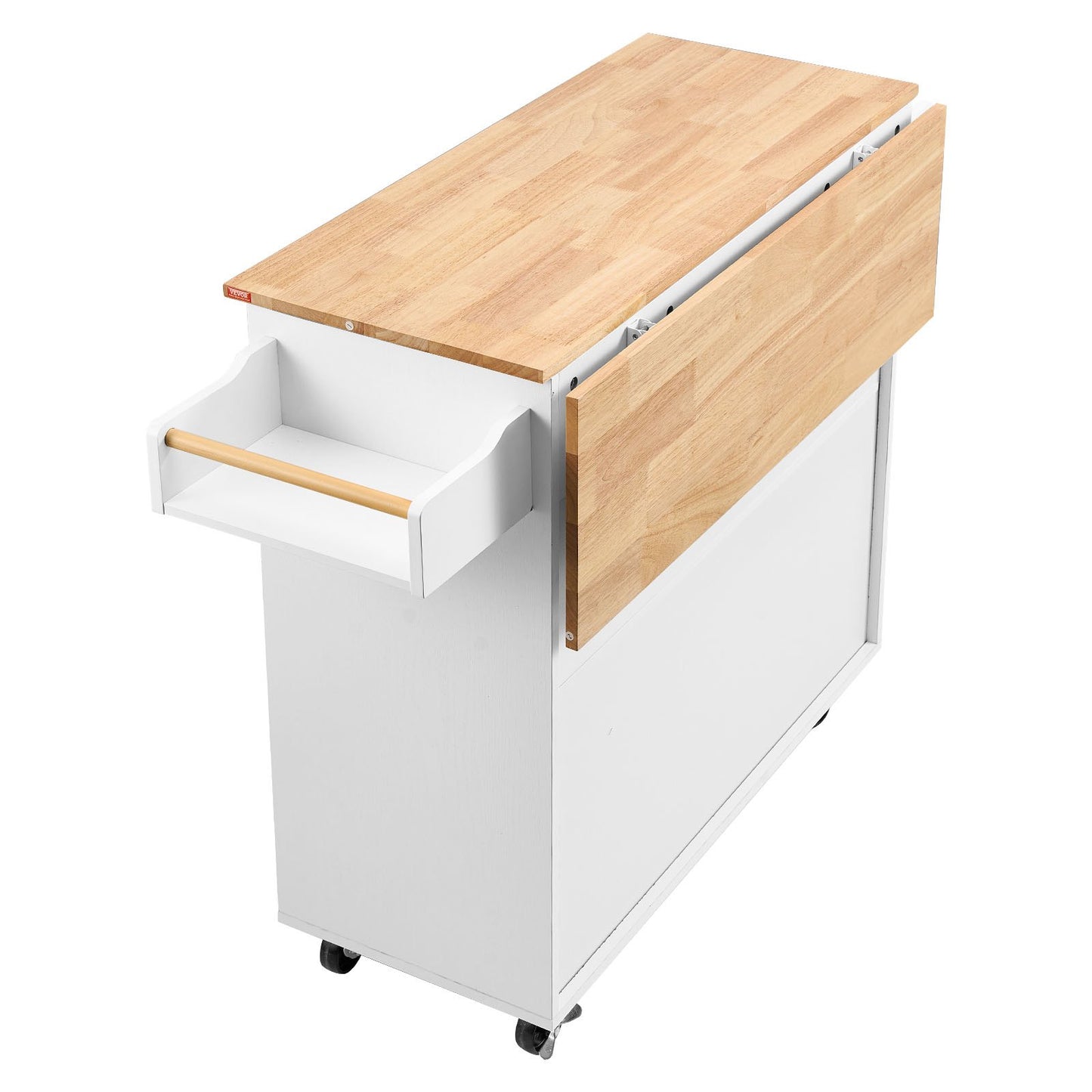 Kitchen Island Cart with Solid Wood Top, 35.4" Wide Mobile Carts with Storage Cabinets, Rolling Kitchen Table with Spice Rack, Towel Rack, Drop Leaf and Drawer, Portable Islands on Wheels, White