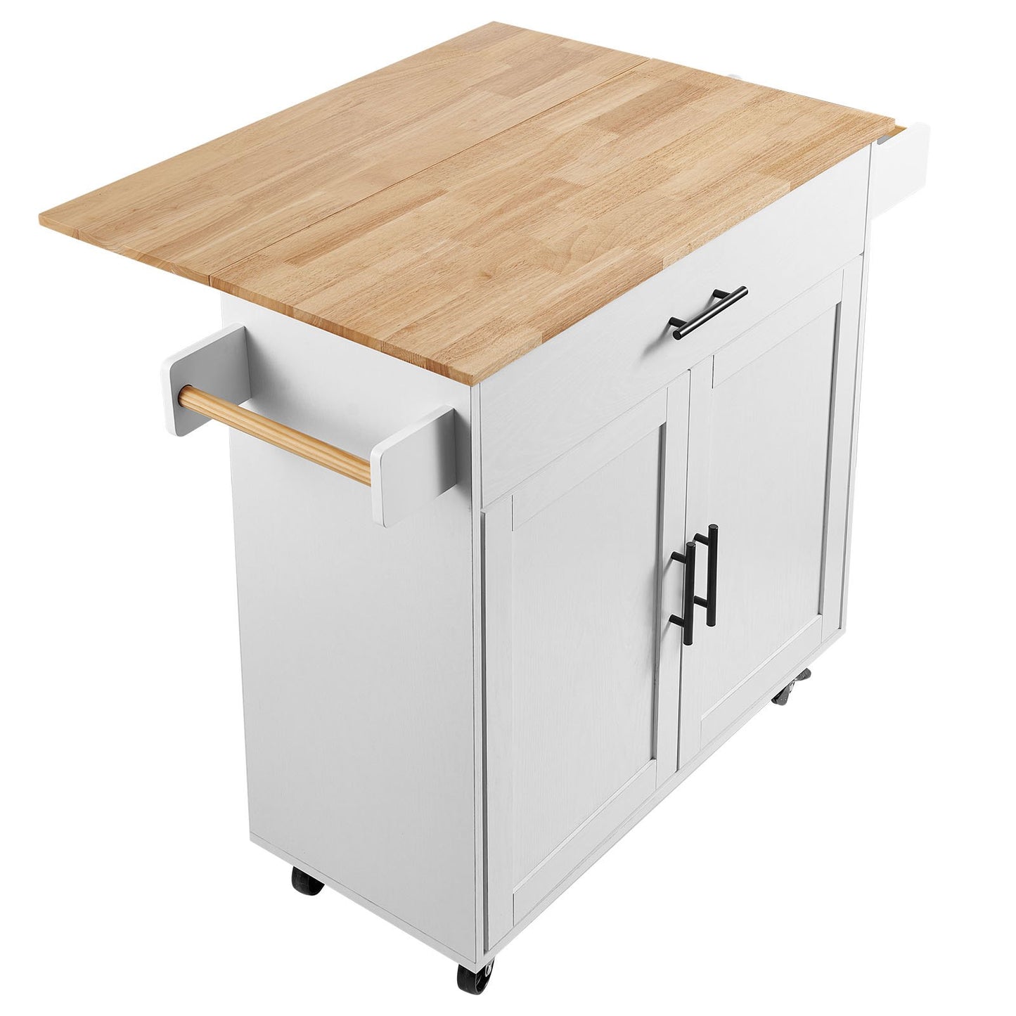 Kitchen Island Cart with Solid Wood Top, 35.4" Wide Mobile Carts with Storage Cabinets, Rolling Kitchen Table with Spice Rack, Towel Rack, Drop Leaf and Drawer, Portable Islands on Wheels, White