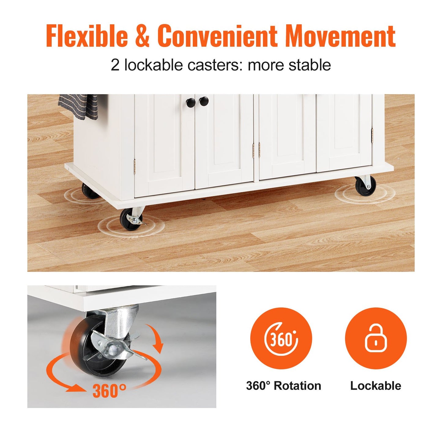 Kitchen Island Cart with Solid Wood Top, 35.4" Wide Mobile Carts with Storage Cabinets, Rolling Kitchen Table with Spice Rack, Towel Rack and Drawer, Portable Islands on Wheels, White