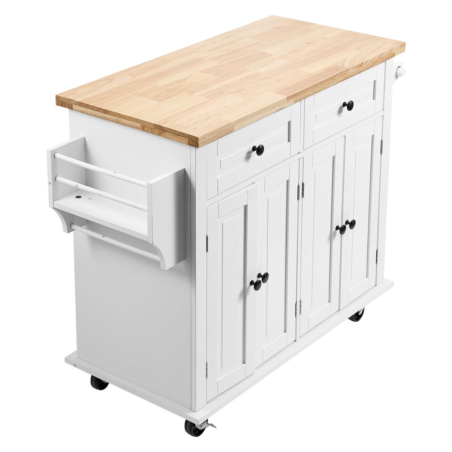 Kitchen Island Cart with Solid Wood Top, 35.4" Wide Mobile Carts with Storage Cabinets, Rolling Kitchen Table with Spice Rack, Towel Rack and Drawer, Portable Islands on Wheels, White