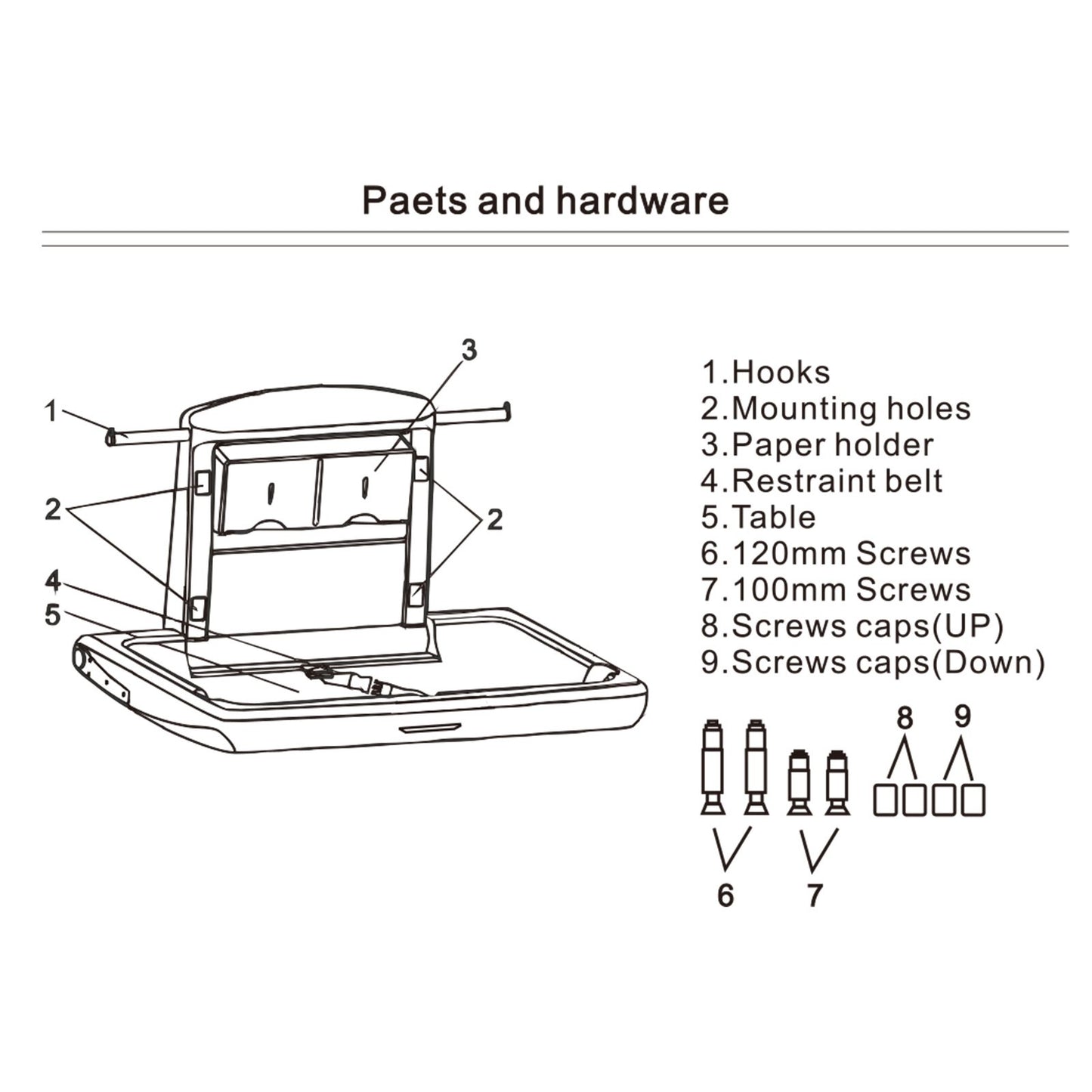 Horizontal changing table Wall mounted changing table for baby diapers Vertical fold-down changing table