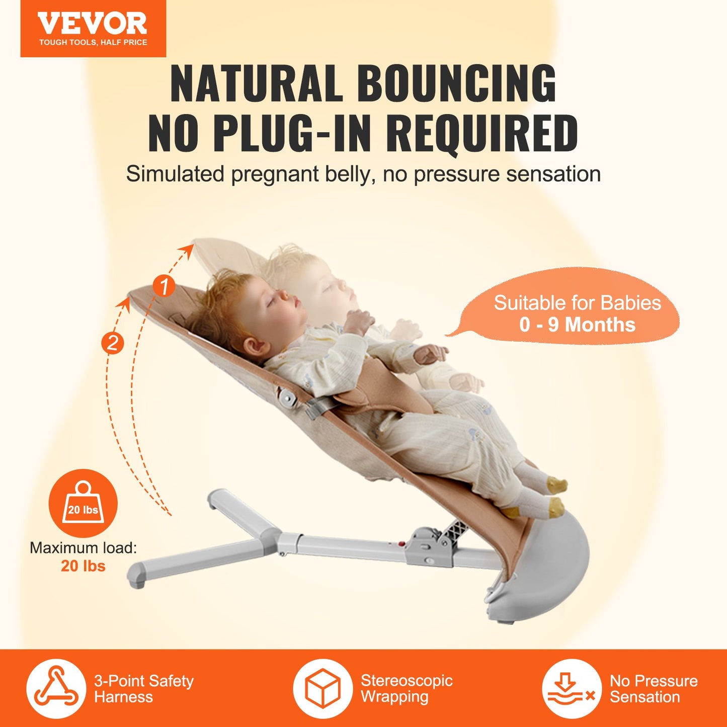 Baby Bouncer Folding Bouncer Seat Stol för spädbarn med 2 lutningsvinklar