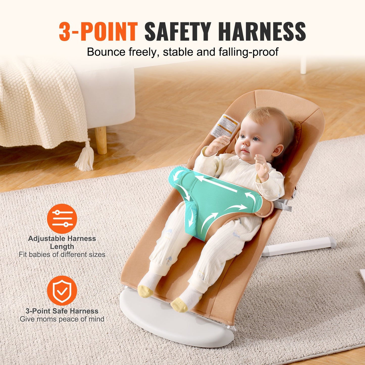 Baby Bouncer Folding Bouncer Seat Stol för spädbarn med 2 lutningsvinklar