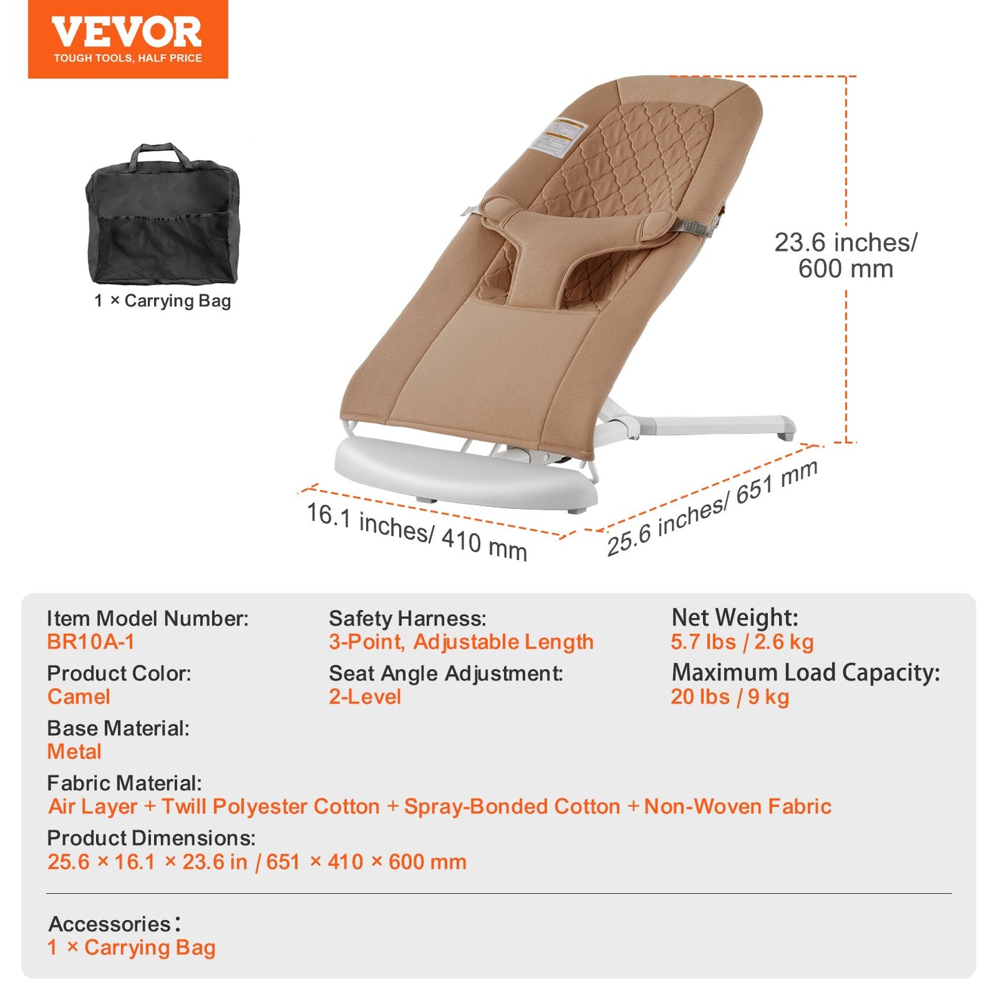 Baby Bouncer Folding Bouncer Seat Stol för spädbarn med 2 lutningsvinklar