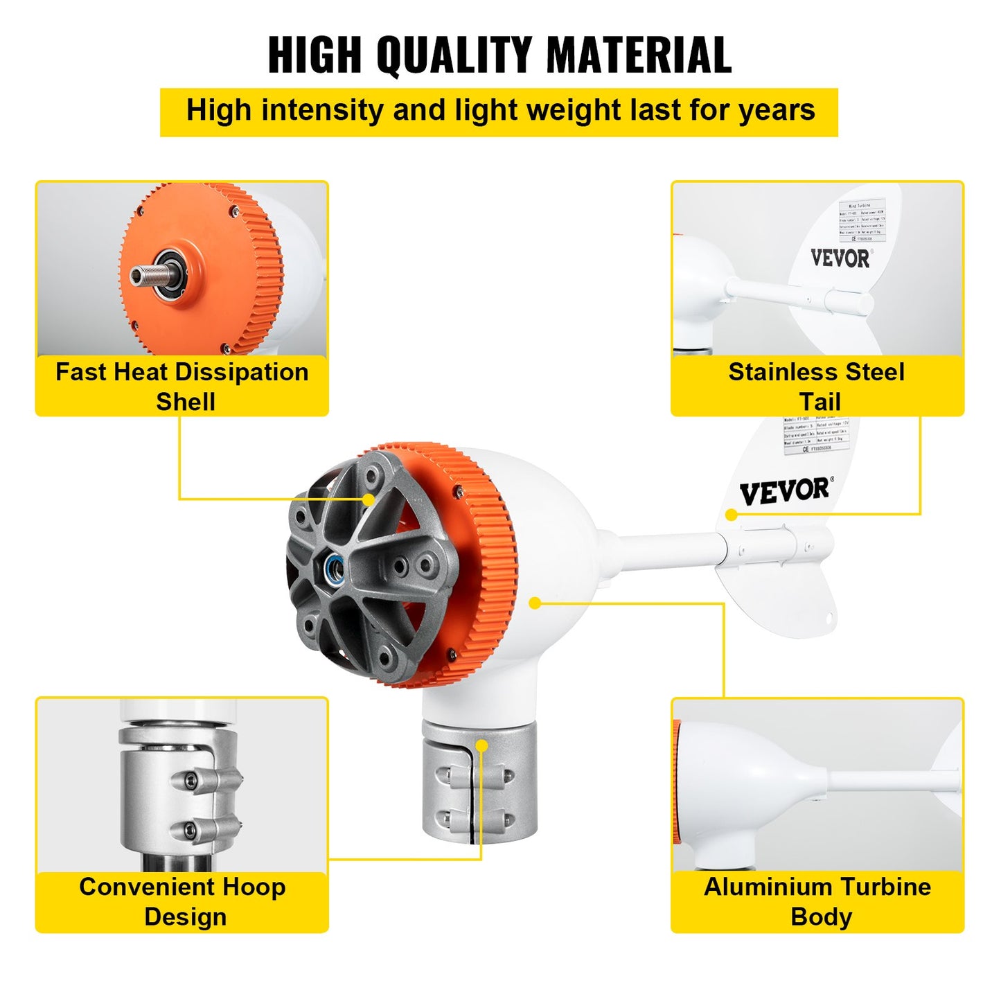 Wind turbine generator, 12V/AC wind turbine kit, 500W wind power generator with MPPT controller 5 blades Automatic adjustment upwards Suitable for terrace, marine, motorhome, cottage, boat