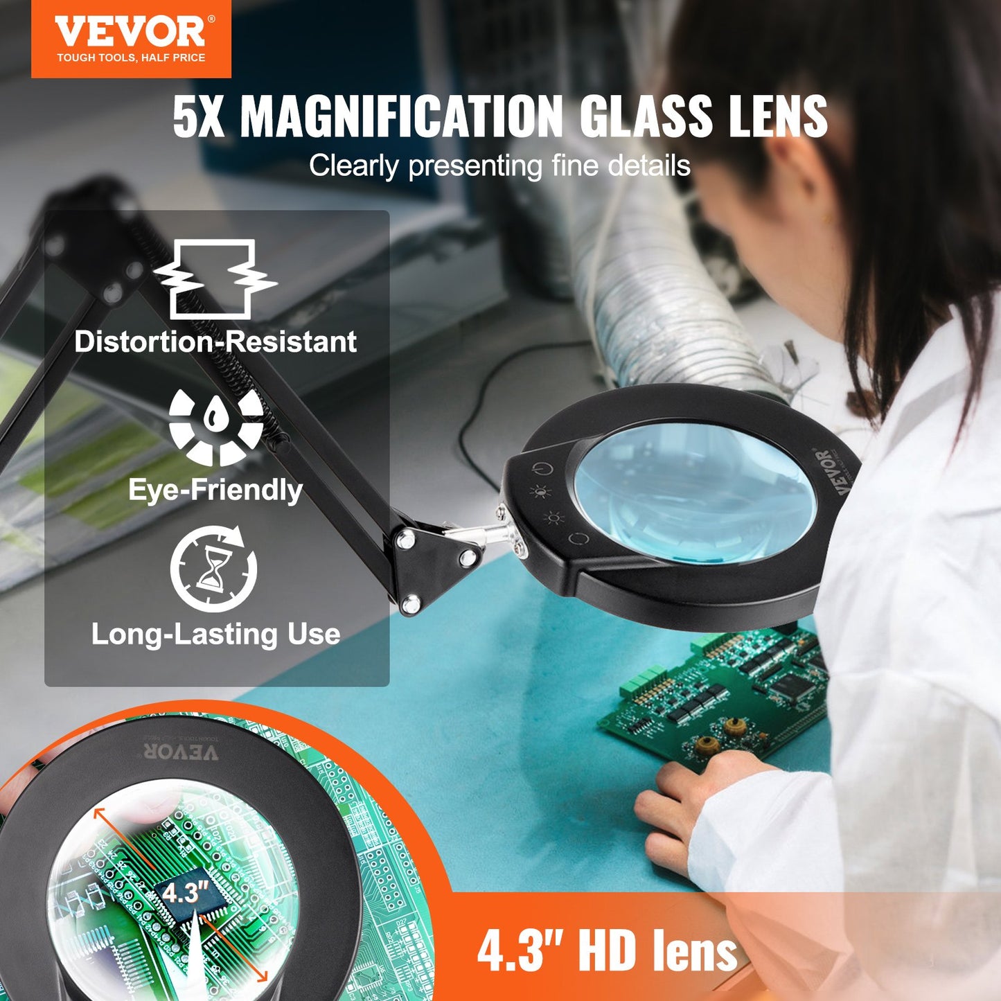 5X golvförstoringsglas med ljus och stativ LED 5 färglägen 3-i-1