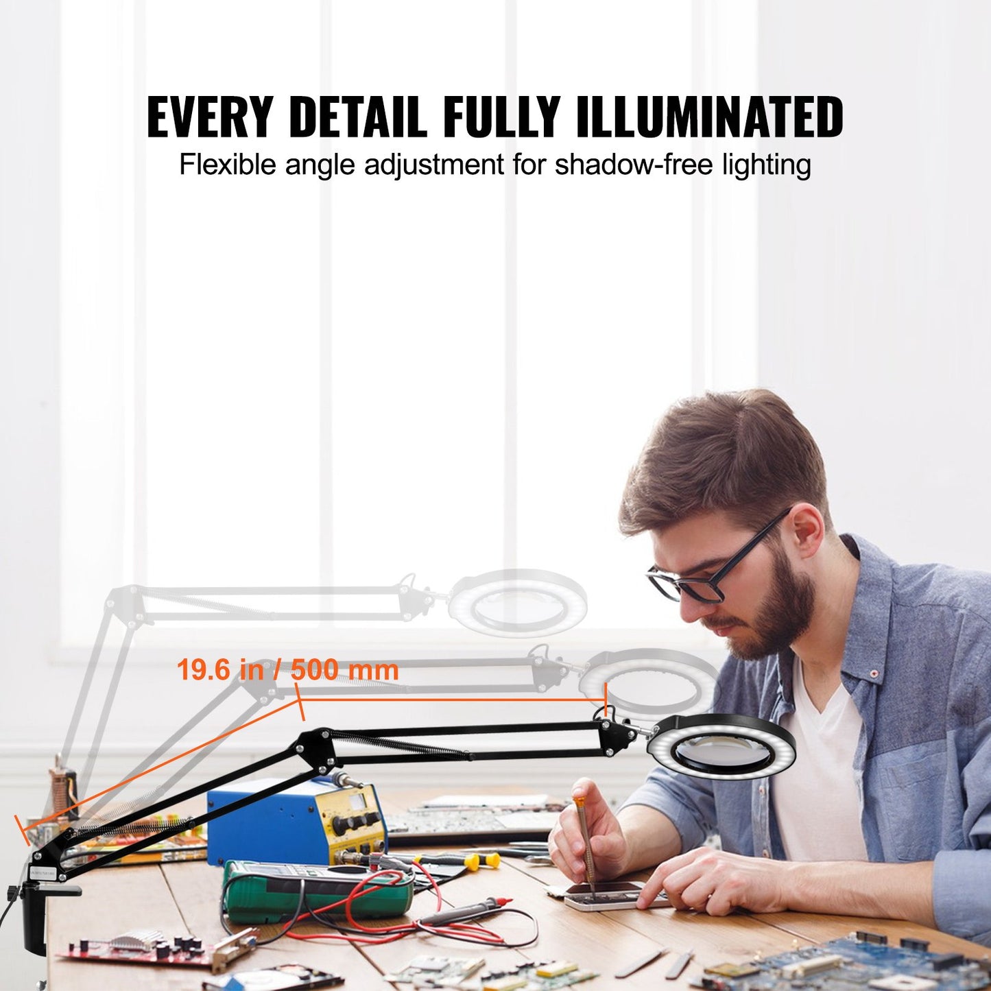 5X golvförstoringsglas med ljus och stativ LED 5 färglägen 3-i-1