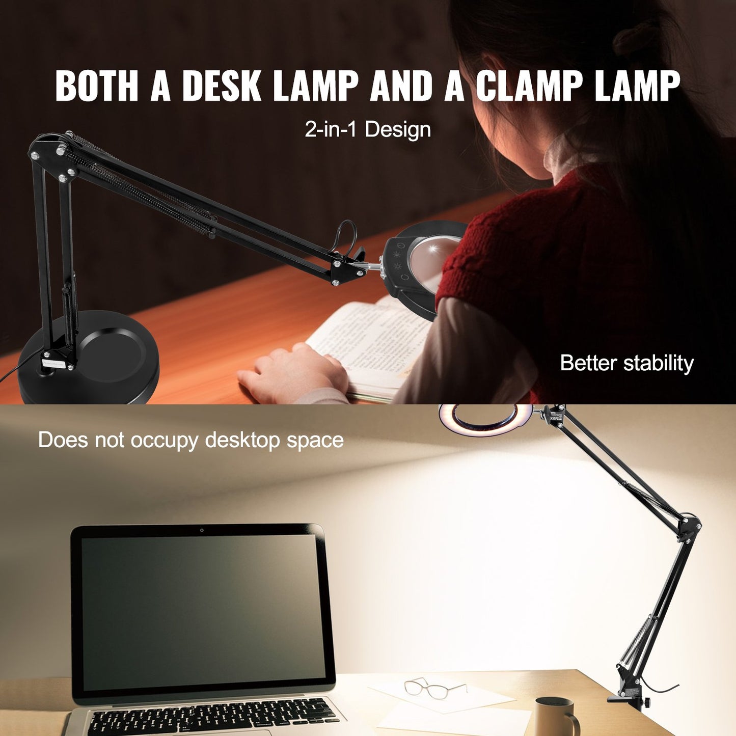 Förstoringsglas med ljus & bas 5X förstoringslampa 4,3" lins 5 färg