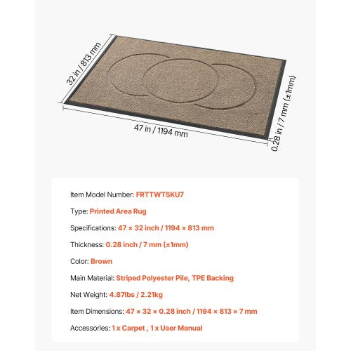 ytterdörrsmatta, 1194 x 813 mm kommersiell golvmatta för inomhus och utomhus, modern snygg heltäckningsmatta med TPE-baksida, kraftig tvättbar industriell entrématta för hall, balkong, garage, brun | EU