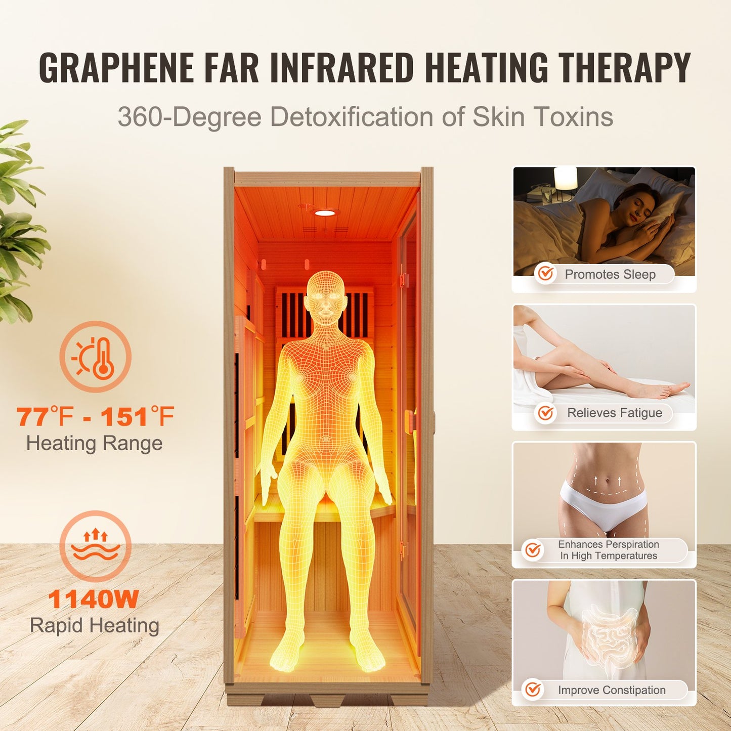 Far Infrared Trä Bastu Rum Hem Bastu Spa för 1 Person1140W