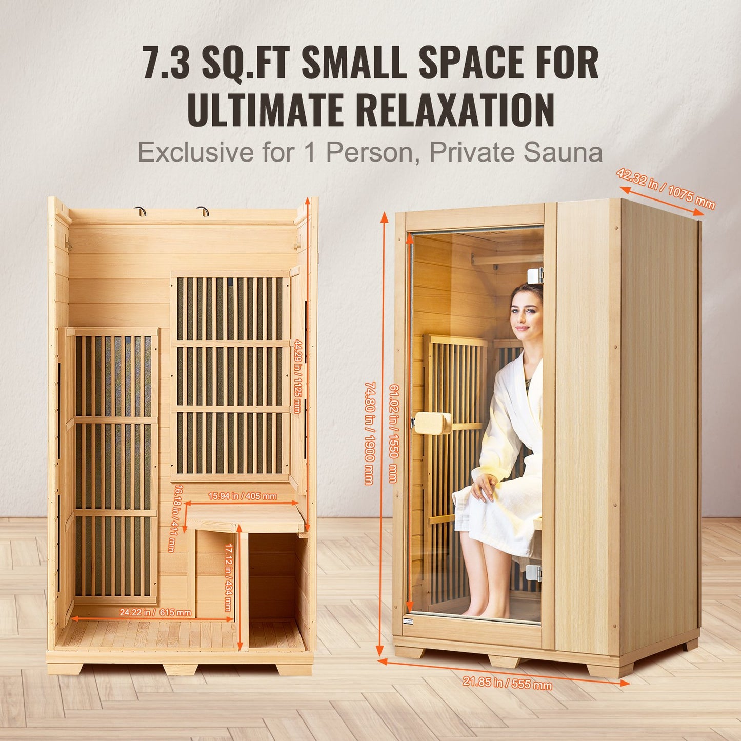 Far Infrared Trä Bastu Rum Hem Bastu Spa för 1 Person1140W