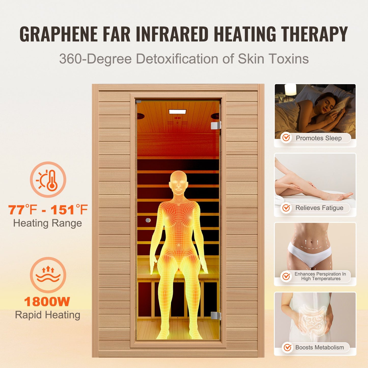 Far Infrared Trä Bastu Rum Hem Bastu Spa för 2 Person 1800W