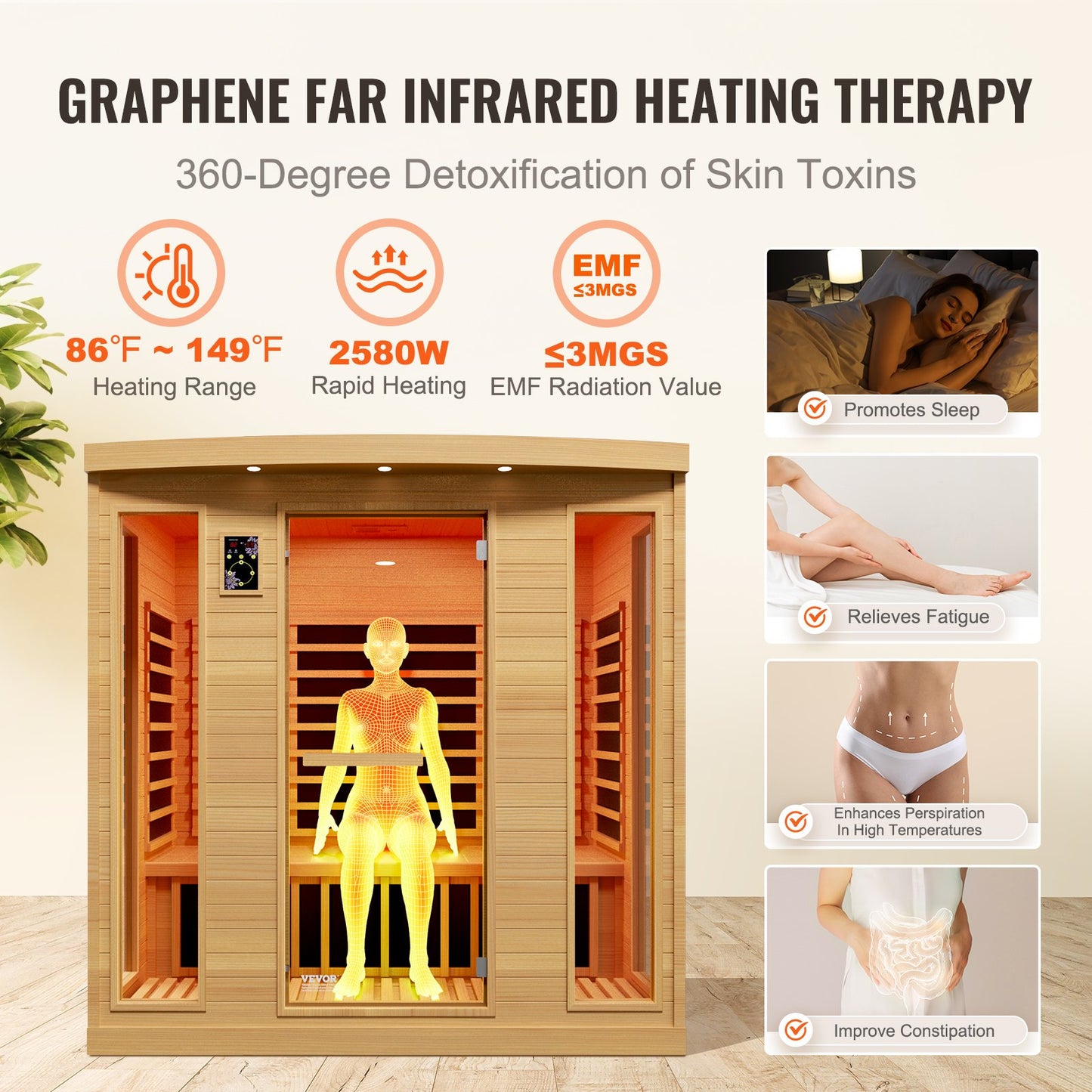 Far Infrared Träbasturum Hembastu Spa för 3 till 4 personer 2580W
