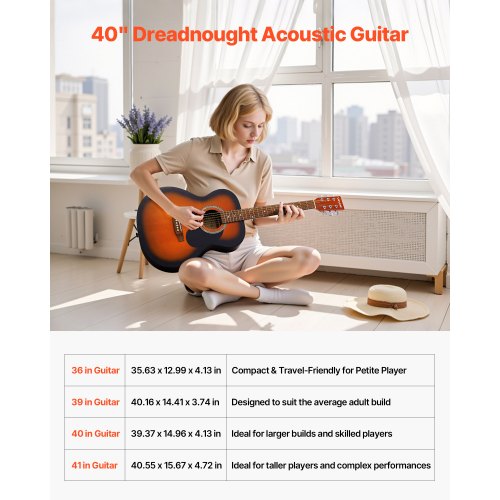 40-tums Dreadnought Akustisk Gitarr Nybörjarpaket Gigbag Vuxen Sunburst