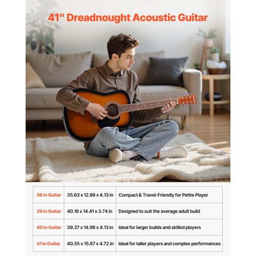 41-inch Dreadnought Acoustic Guitar Beginner's Kit Gigbag Adult Sunburst