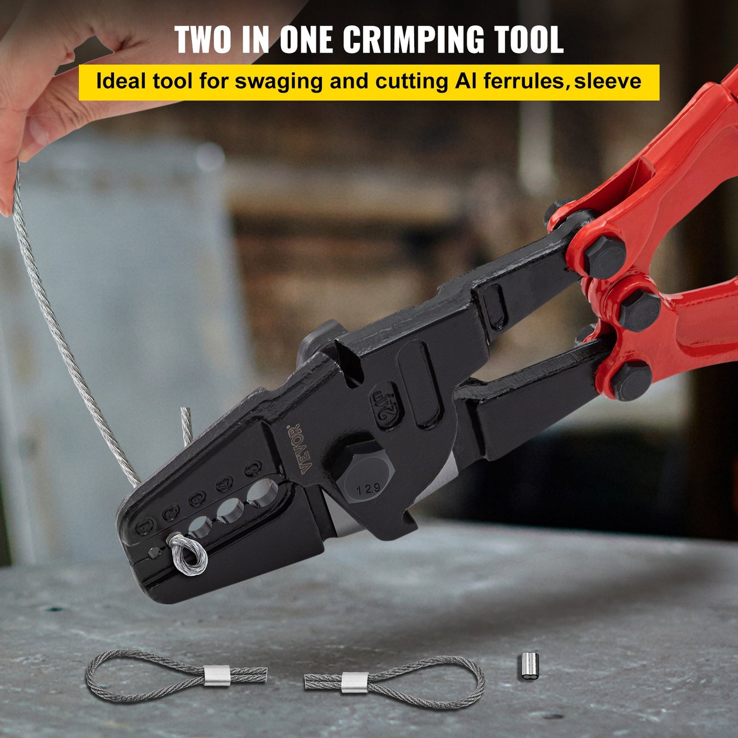 24 Inch Hand Crimping Tool 5 Cavities 1/16 to 3/16 Inch Crimping Tool for Oval Copper Aluminum Ferrules and Stopper Ferrules Wire Crimping Tool Propress Swage Tool Long Handle Labor Saving