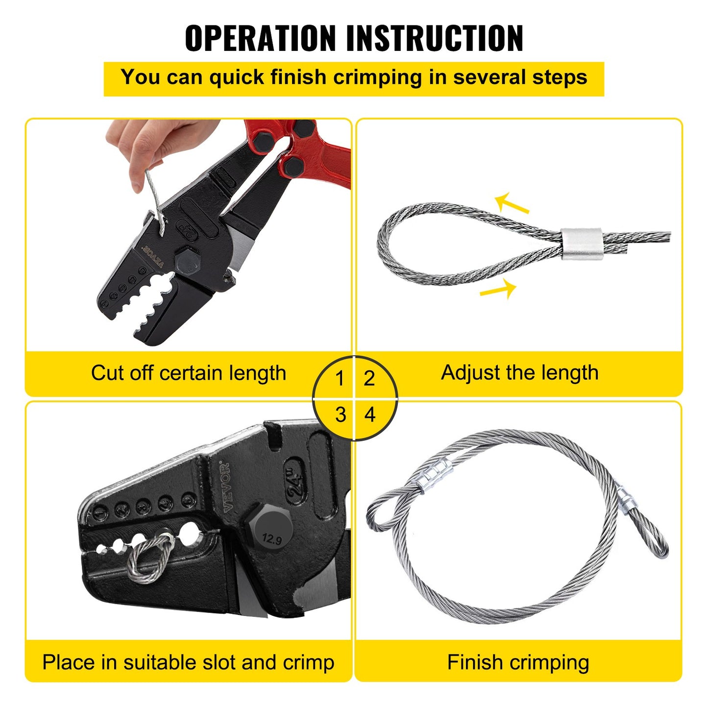24 Inch Hand Crimping Tool 5 Cavities 1/16 to 3/16 Inch Crimping Tool for Oval Copper Aluminum Ferrules and Stopper Ferrules Wire Crimping Tool Propress Swage Tool Long Handle Labor Saving