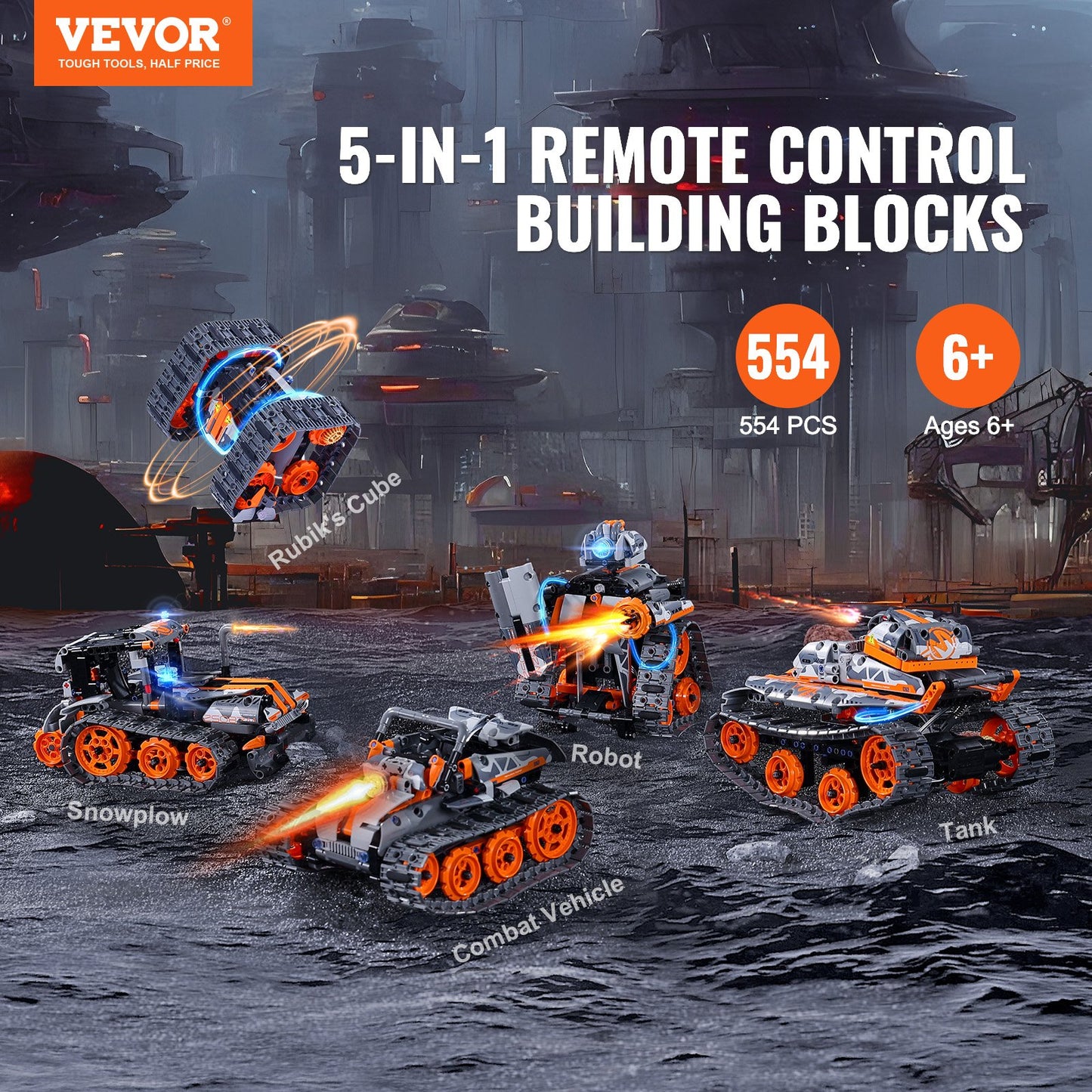 STEM Byggleksaker för barn 5 i 1 App & Fjärrkontroll Bil/Robot 554 PCS