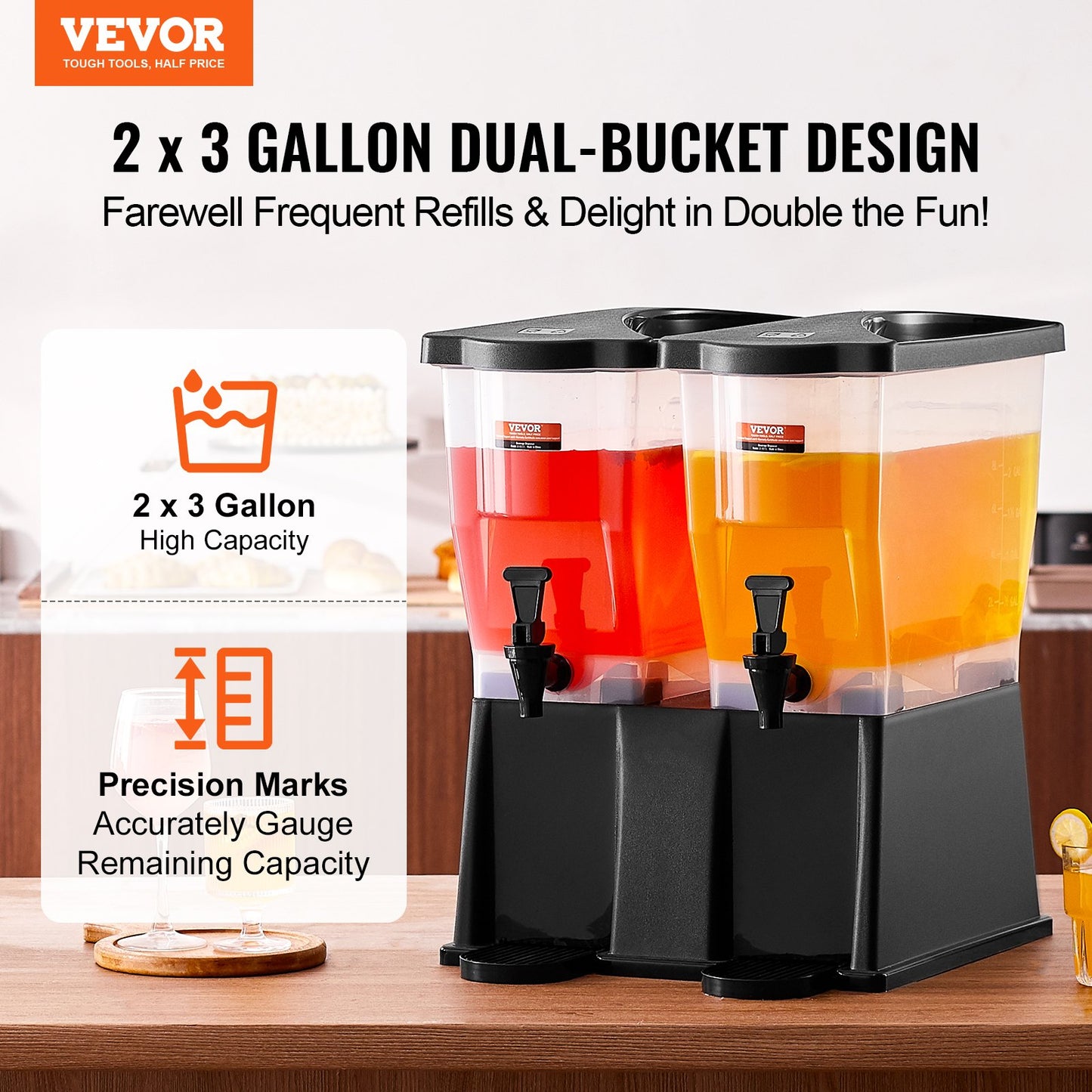 Dryckesdispenser, 3 gallon x 2 dryckesdispenser för fester, Juicedispenser i plast med lock, iste Lemonad Juice Water Dispenser, för restauranger, hotell, fester