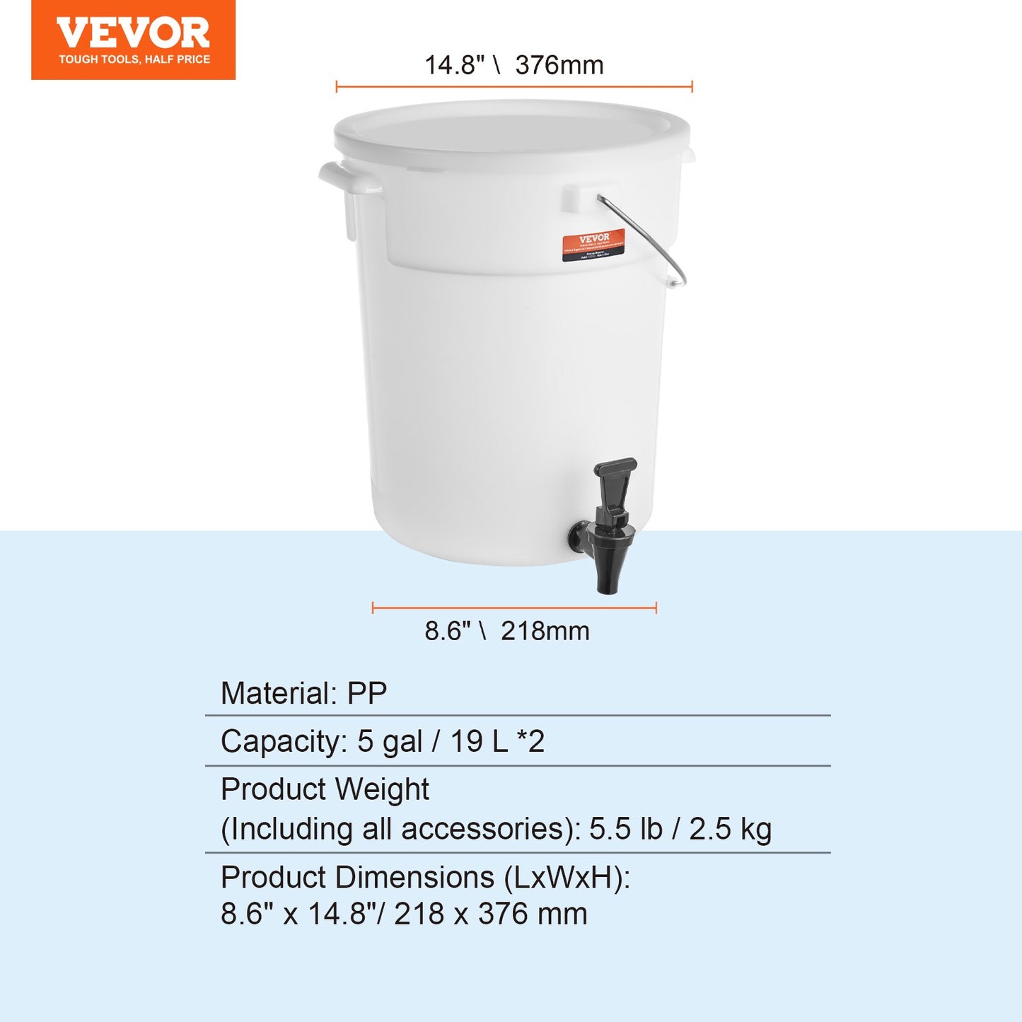 Beverage Dispenser, 5 gallon dryckesdispenser för fester, Juice Dispenser i plast med tapp och lock, Iced Tea Lemonade Juice Water Dispenser, för restauranger, hotell, fester, 2-pack