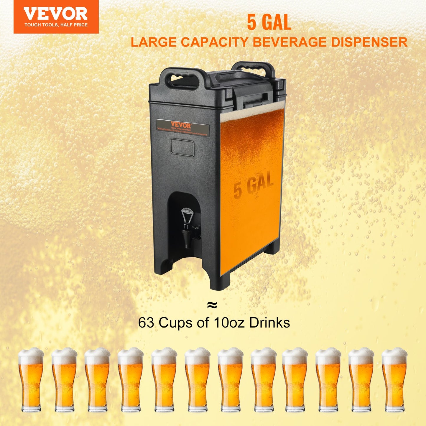 Isolerad dryckesdispenser, 5 gallon, livsmedelsklassad LDPE server för varm och kall dryck, kylare för termisk dryck med 0,9 tums PU-lager tvåstegs kranhandtag, för restaurangens dryckesbutik