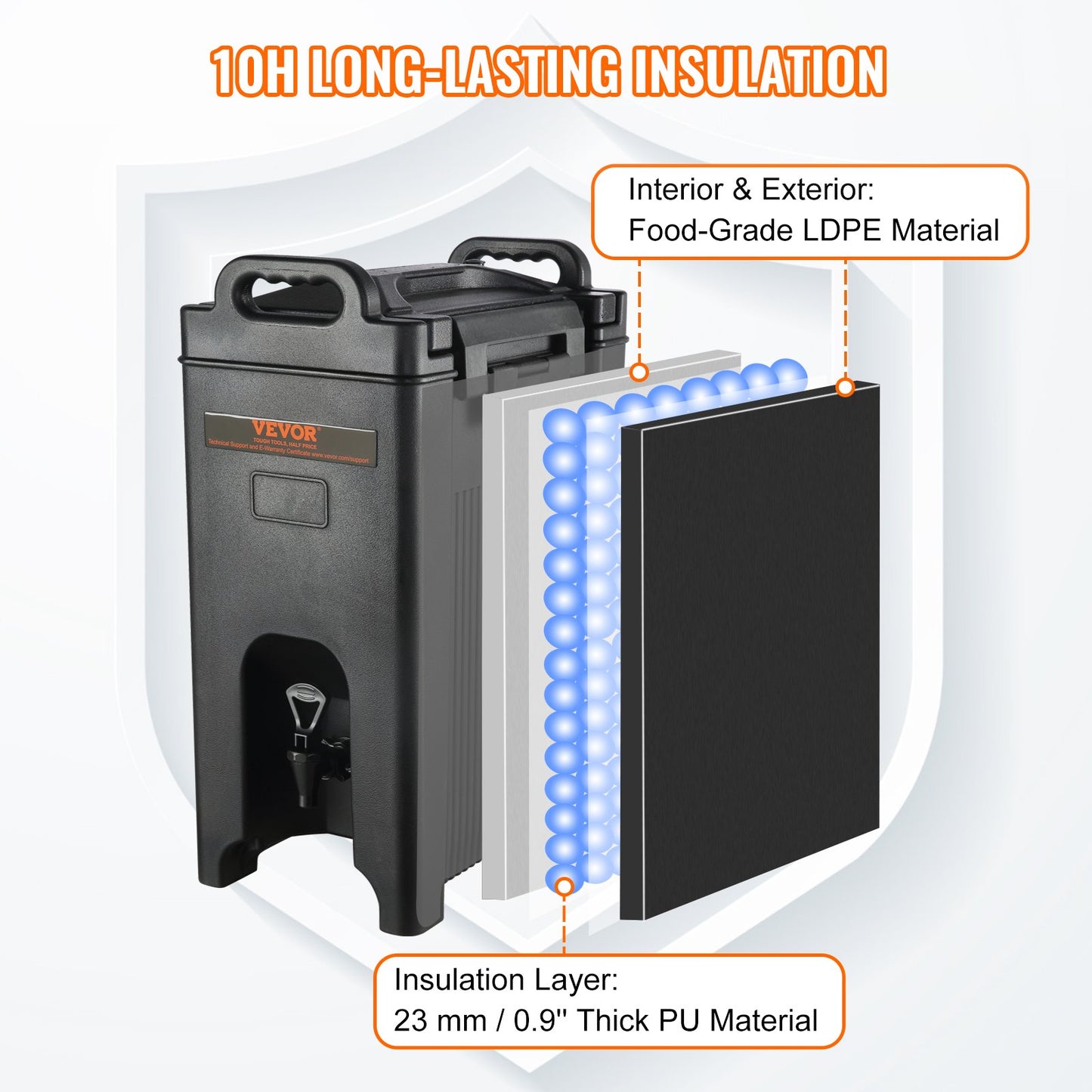 Isolerad dryckesdispenser, 5 gallon, livsmedelsklassad LDPE server för varm och kall dryck, kylare för termisk dryck med 0,9 tums PU-lager tvåstegs kranhandtag, för restaurangens dryckesbutik