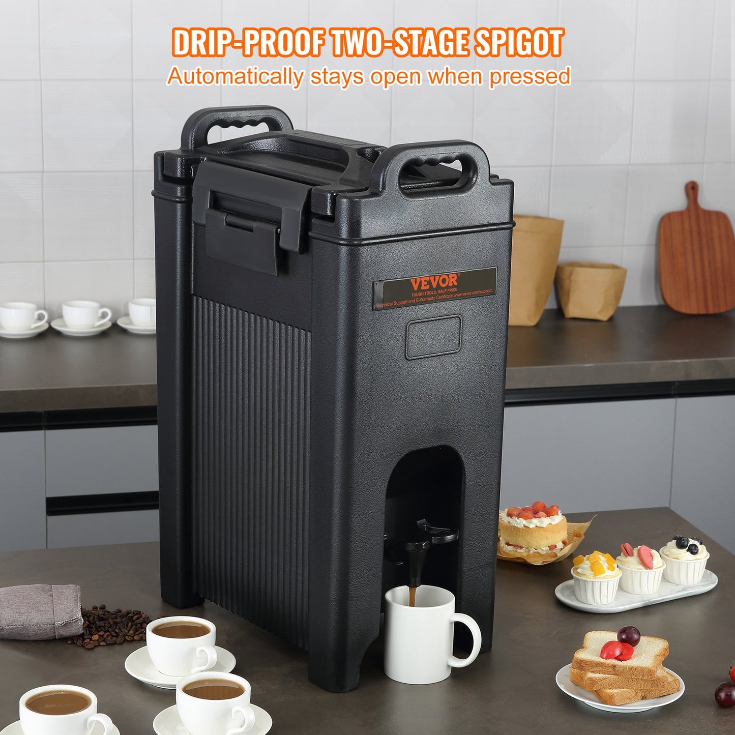 Isolerad dryckesdispenser, 5 gallon, livsmedelsklassad LDPE server för varm och kall dryck, kylare för termisk dryck med 0,9 tums PU-lager tvåstegs kranhandtag, för restaurangens dryckesbutik