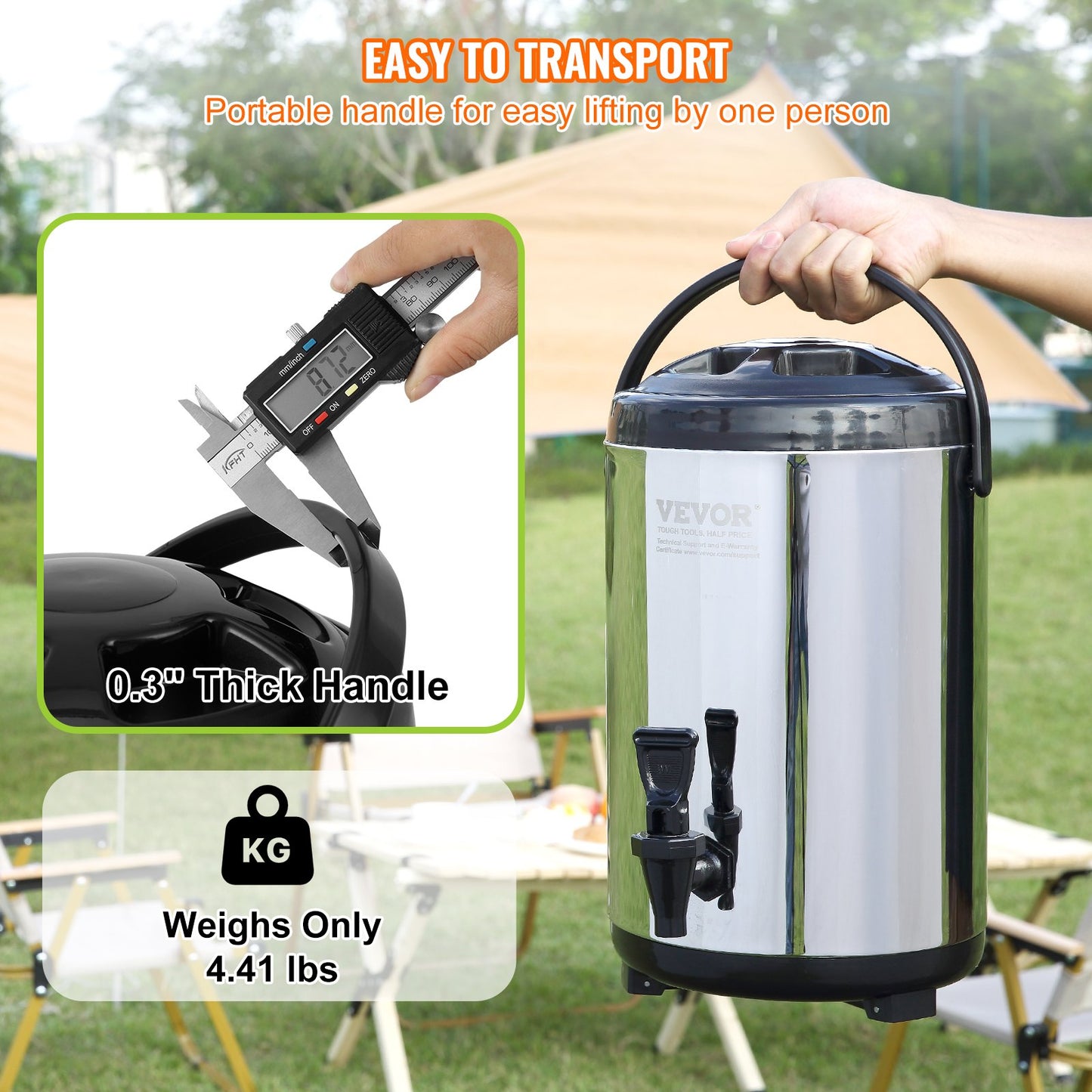 Stainless Steel Insulated Beverage Dispenser, 2 Gallon 7.6 Liter, Thermal Server for Hot and Cold Beverages with Tap Handle, Food Grade for Hot Tea Coffee Water Restaurant Drink Shop