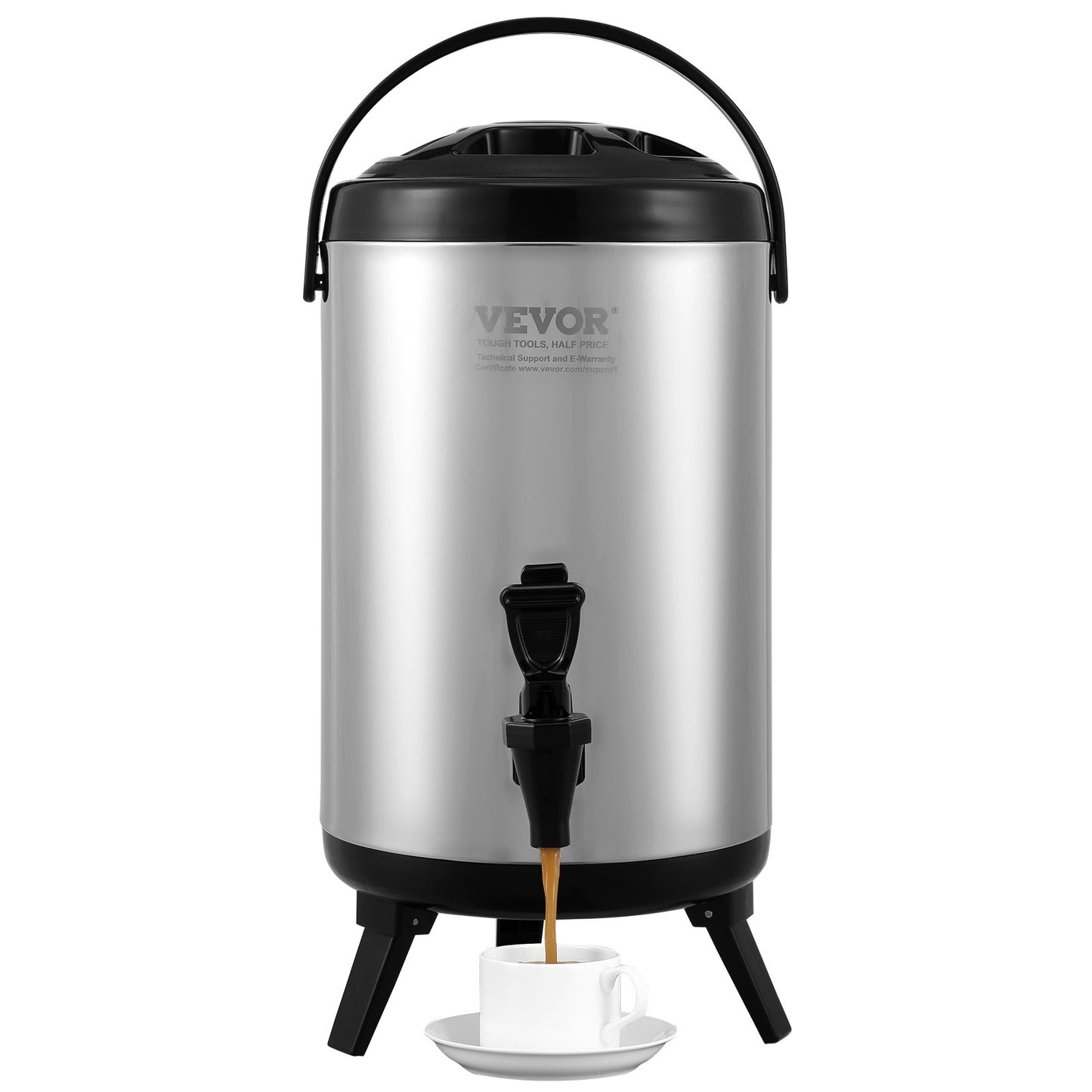 Stainless Steel Insulated Beverage Dispenser, 2 Gallon 7.6 Liter, Thermal Server for Hot and Cold Beverages with Tap Handle, Food Grade for Hot Tea Coffee Water Restaurant Drink Shop
