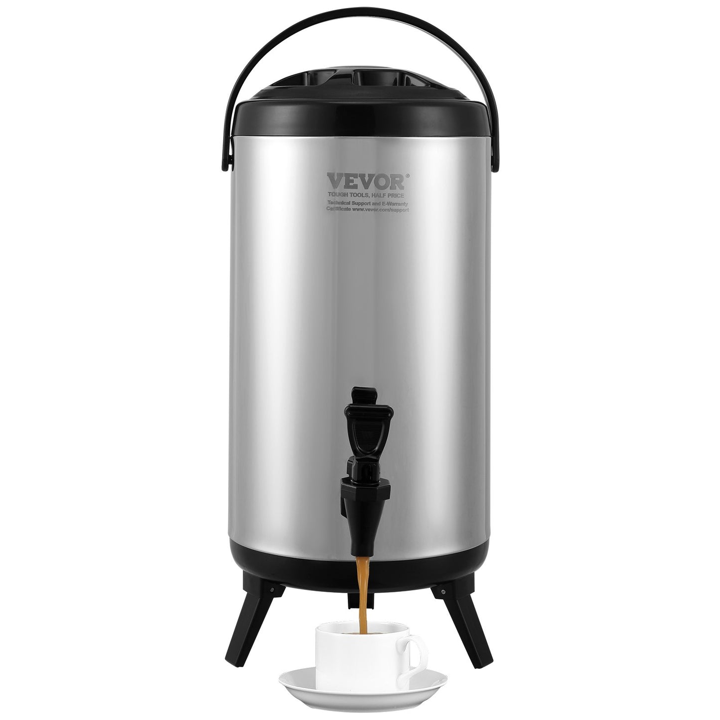 Rostfritt stål isolerad dryckesautomat, 2,4 gallon 9,2 liter, termisk server för varm och kall dryck med tapphandtag, livsmedelsklassad för varmt te Kaffe Vatten Restaurang Dryckesbutik