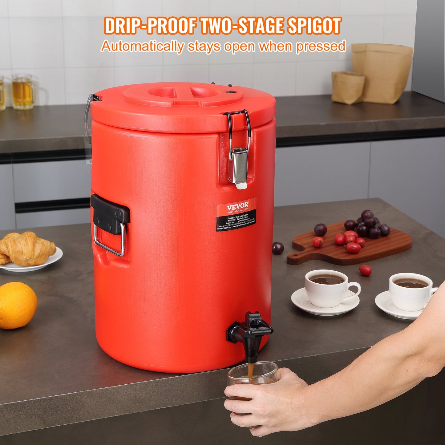 Rostfritt stål isolerad dryckesautomat, 4,5 gallon 17,2 liter, termisk server för varm och kall dryck med tapphandtag, livsmedelsklassad för varmt te Kaffe Vatten Restaurang Dryckesbutik