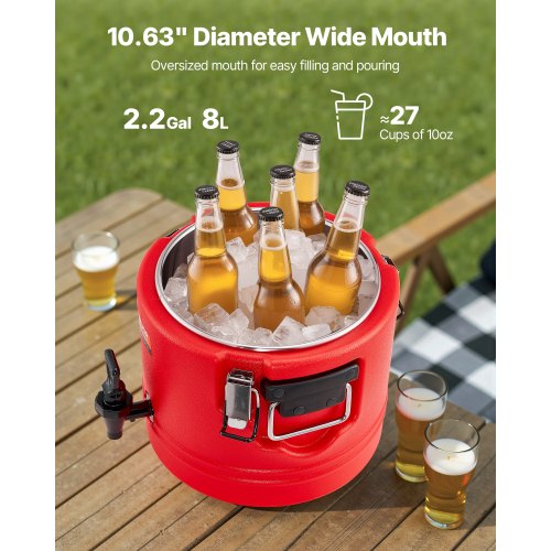 Insulated beverage dispenser for hot and cold drinks 8 liter cooler jug