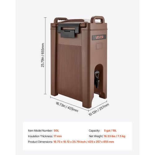 Insulated Dispenser for Hot and Cold Beverages 5Gal/19L Food Grade Beverage Serving