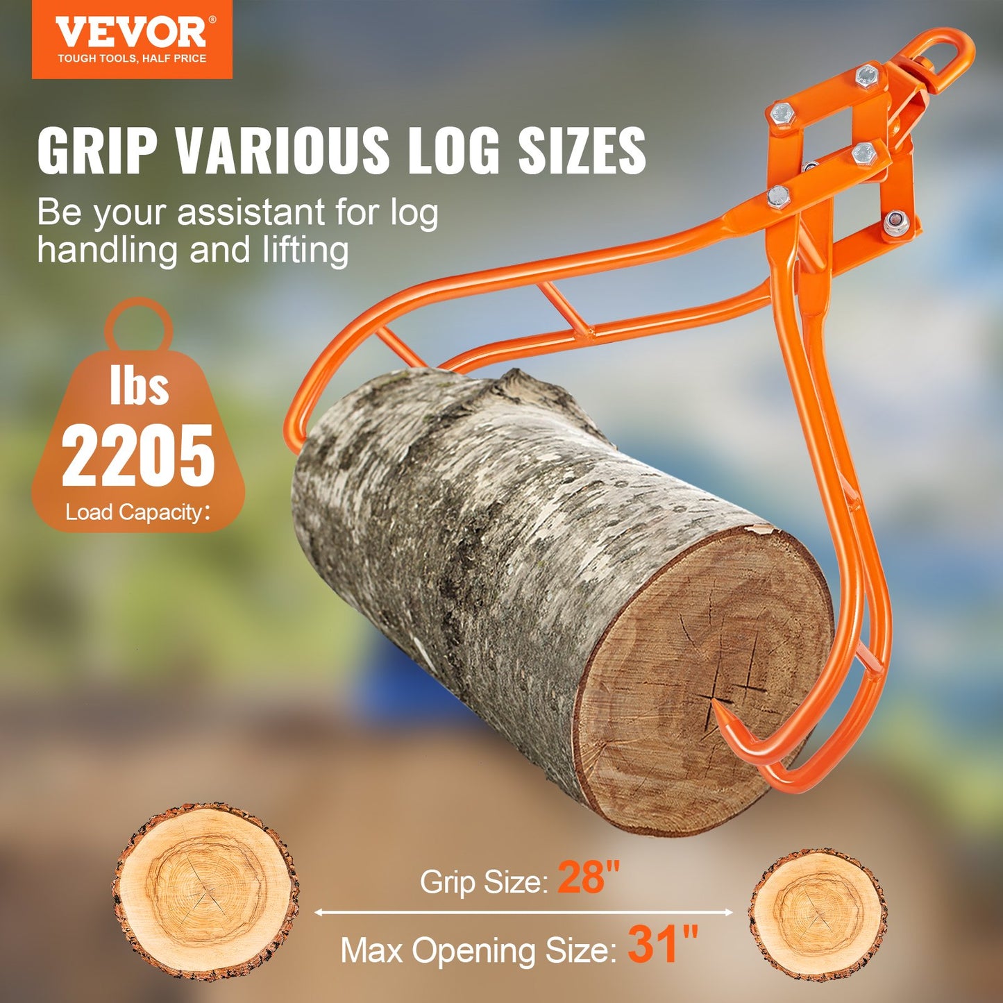 Timber Claw Hook, 28 tums 4 Claw Log Grip för timmertång, svängbara stålstockar lyfttång, Eagle Claws Design med 2205 lbs/1000 kg lastkapacitet för traktorer, terränghjulingar, lastbilar, gaffeltruckar