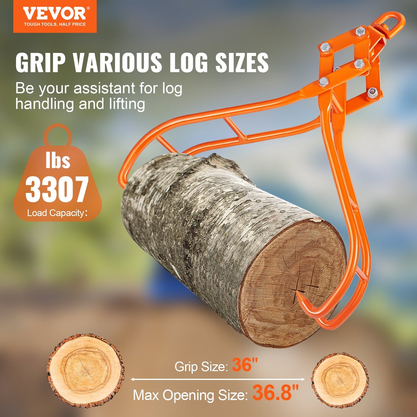 Timber Claw Hook, 36 tums 4 Claw Log Grip för timmertång, svängbar stålstock lyfttång, Eagle Claws Design med 3307 lbs/1500 kg lastkapacitet för traktorer, terränghjulingar, lastbilar, gaffeltruckar