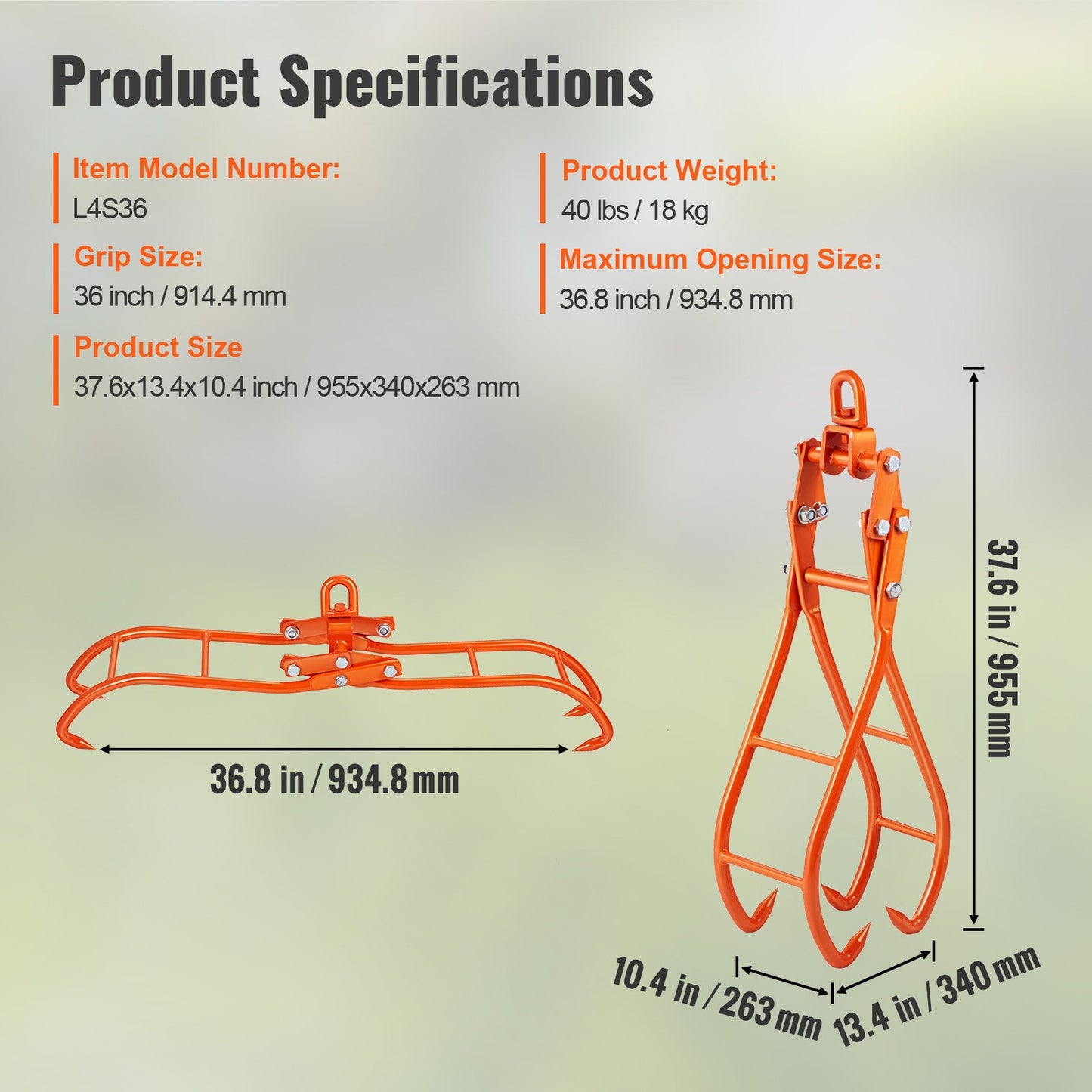 Timber Claw Hook, 36 tums 4 Claw Log Grip för timmertång, svängbar stålstock lyfttång, Eagle Claws Design med 3307 lbs/1500 kg lastkapacitet för traktorer, terränghjulingar, lastbilar, gaffeltruckar