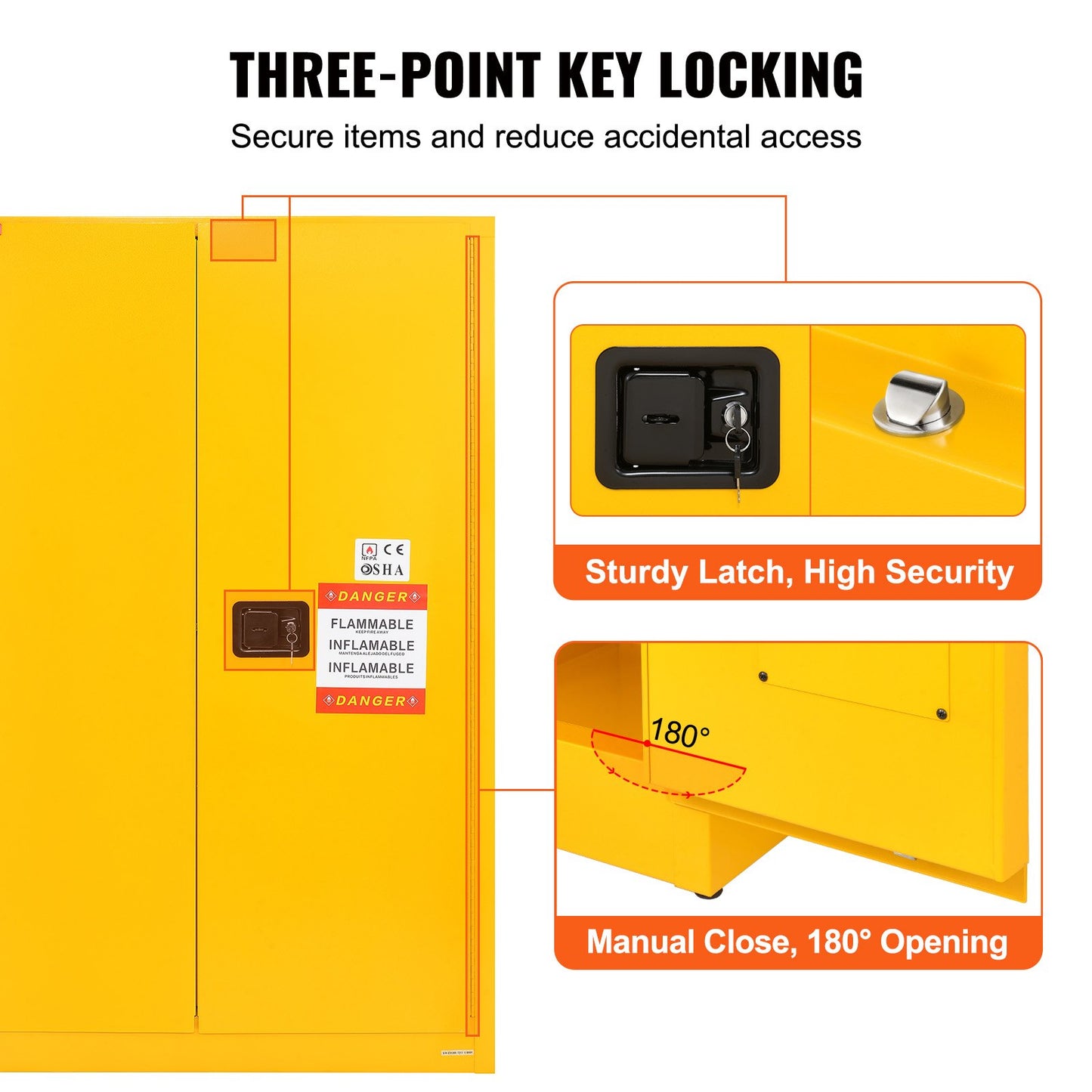 Flammable Safety Cabinet, 45 Gal, Cold Rolled Steel Flammable Liquid Storage Cabinet, 42.9 x 18.1 x 65.2 in Explosion Proof with 2 Adjustable Shelves 2 Manual Doors for Industrial Use, Yellow
