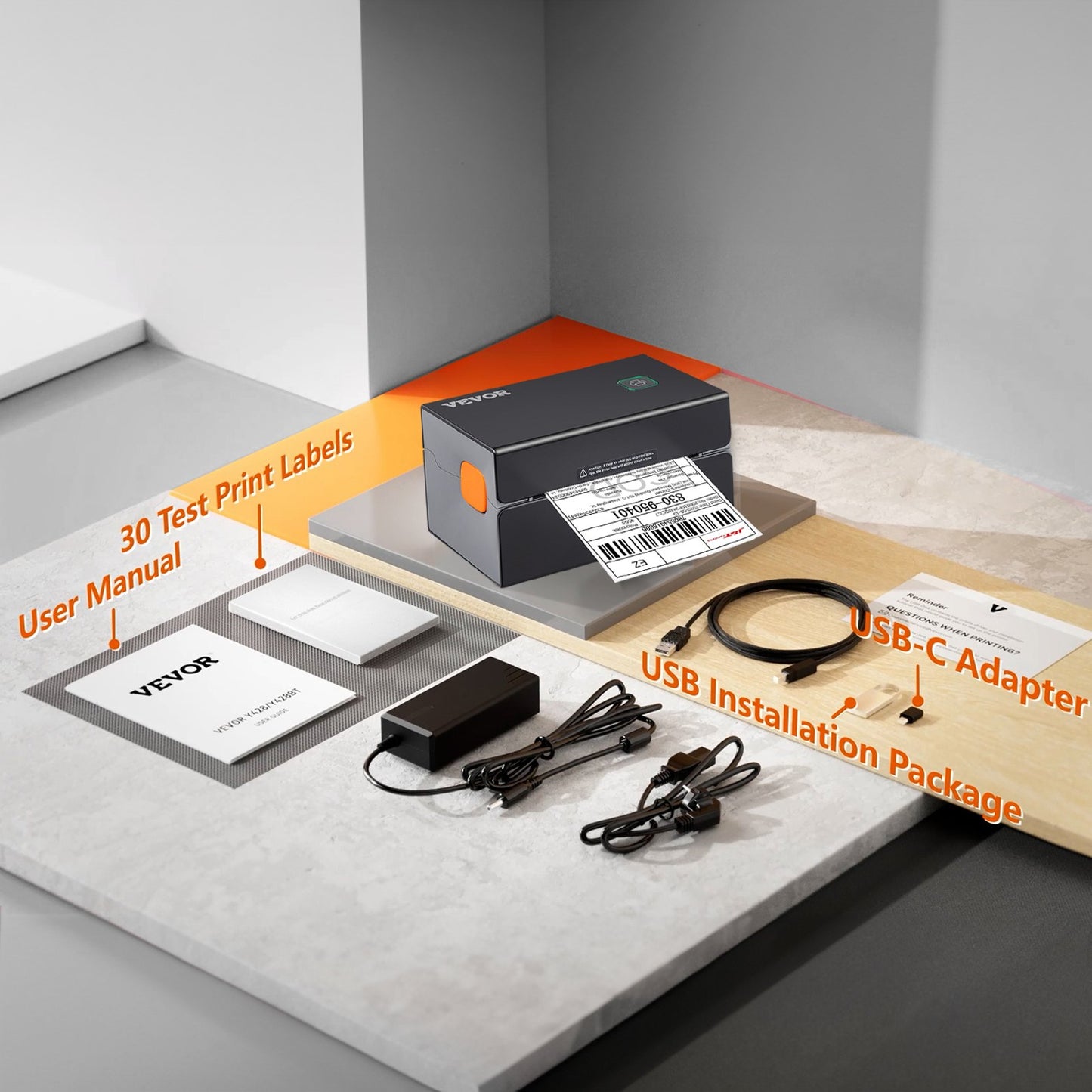 Termisk etikettskrivare, 300DPI för 4x6 postpaket, Bluetooth och automatisk etikettigenkänning, stöd för Windows/MacOS/Linux/Chromebook/Android/IOS, kompatibel med Amazon, eBay, Etsy, etc, svart