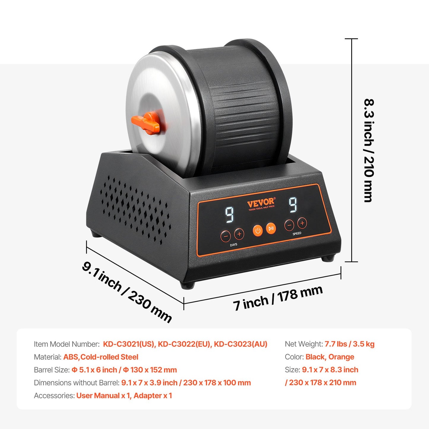 Rock Tumbler Machine 4 lbs Rock Polishing Kit 9-speed 9-day timer steel
