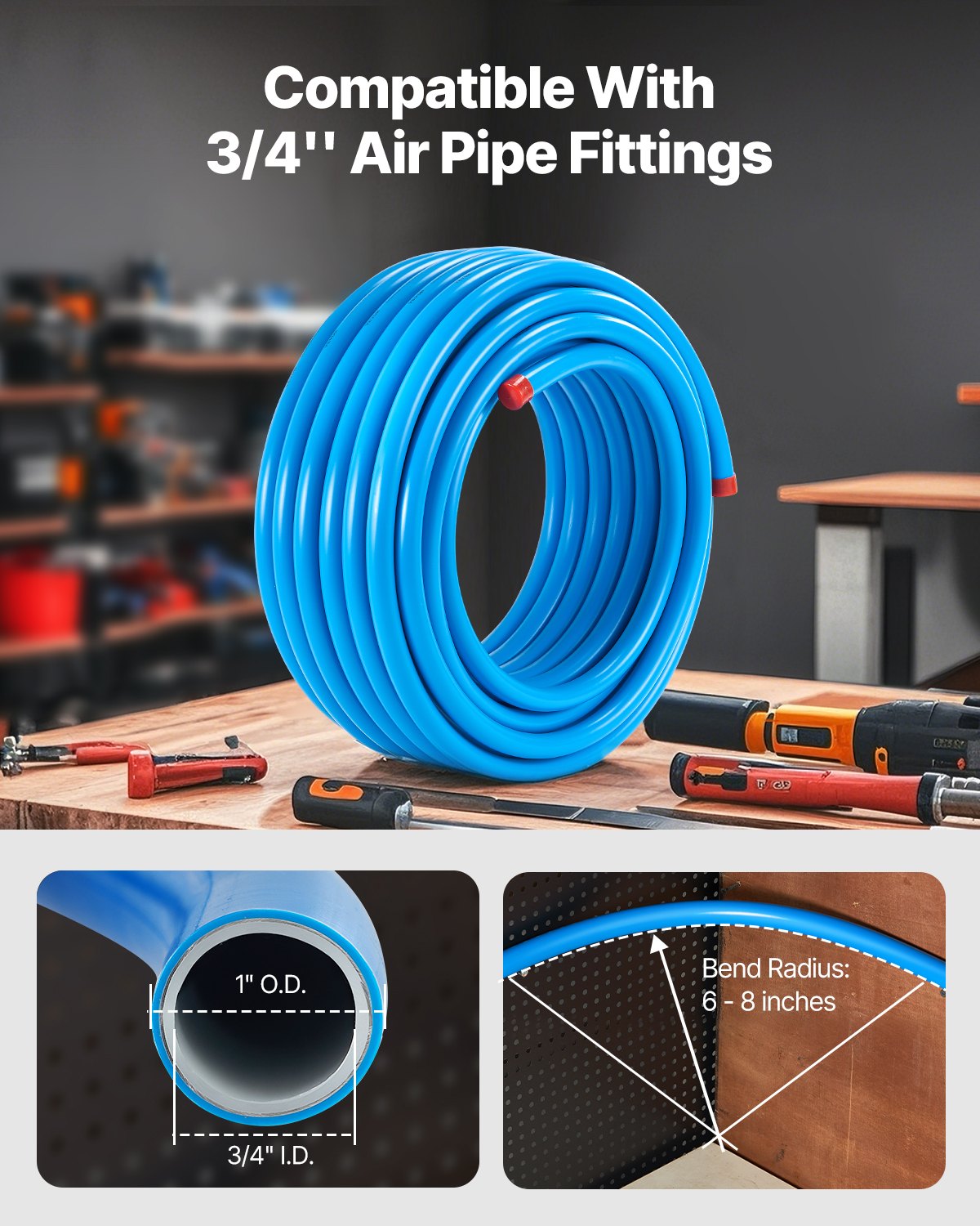 Luftkompressor-Leitungssatz 3/4'' x 100FT HDPE/Aluminium-Luftleitungssystem Blau