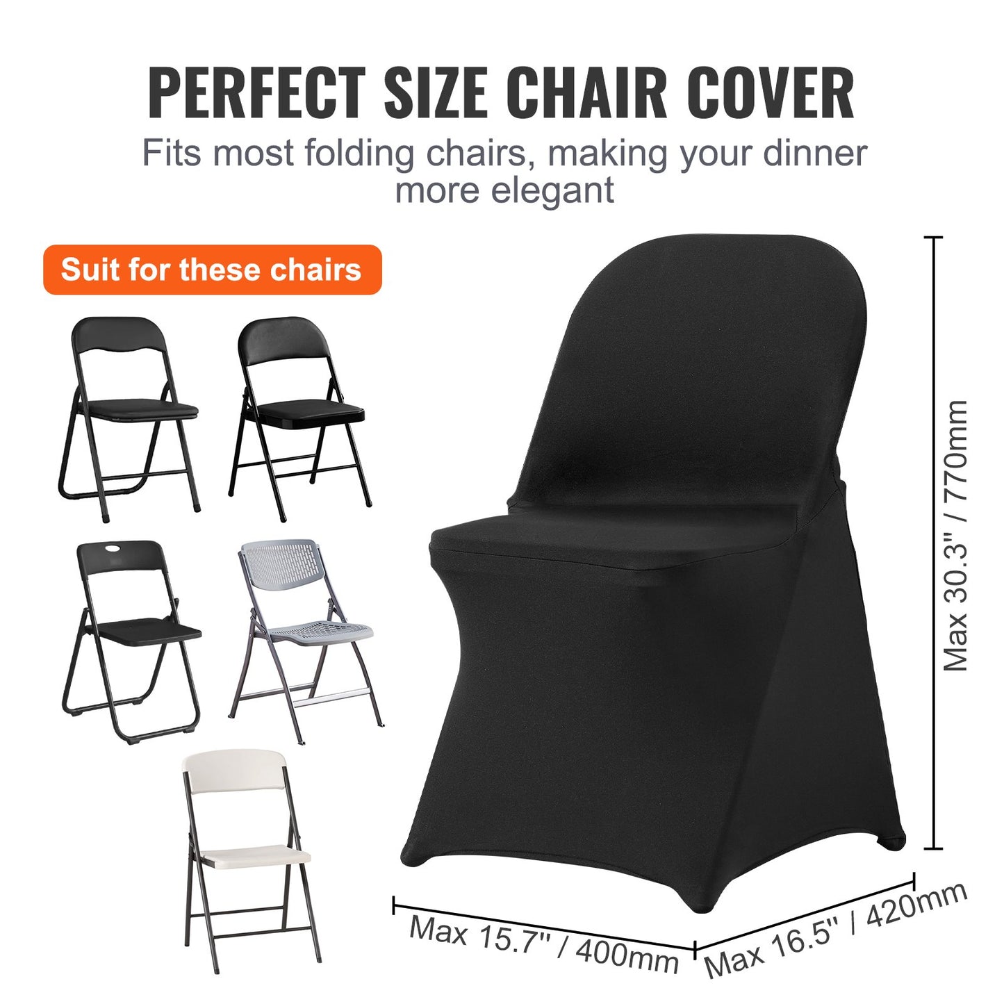 50PCS Black, Stretch Spandex Folding Chair Covers, Universal Fitted Chair Covers, Removable Washable Protective Covers, for Wedding, Holiday, Banquet, Party, Celebration, Dinners